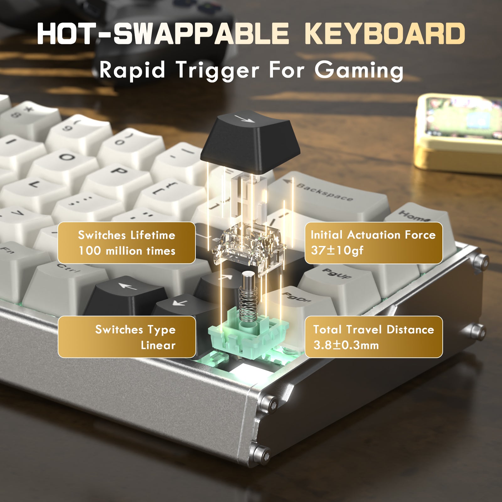 ATTACK SHARK X68MAX HE Klawiatura CNC z aluminium z szybkim wyzwalaczem i przełącznikiem magnetycznym z kablem C01Ultra RGB spiralnym
