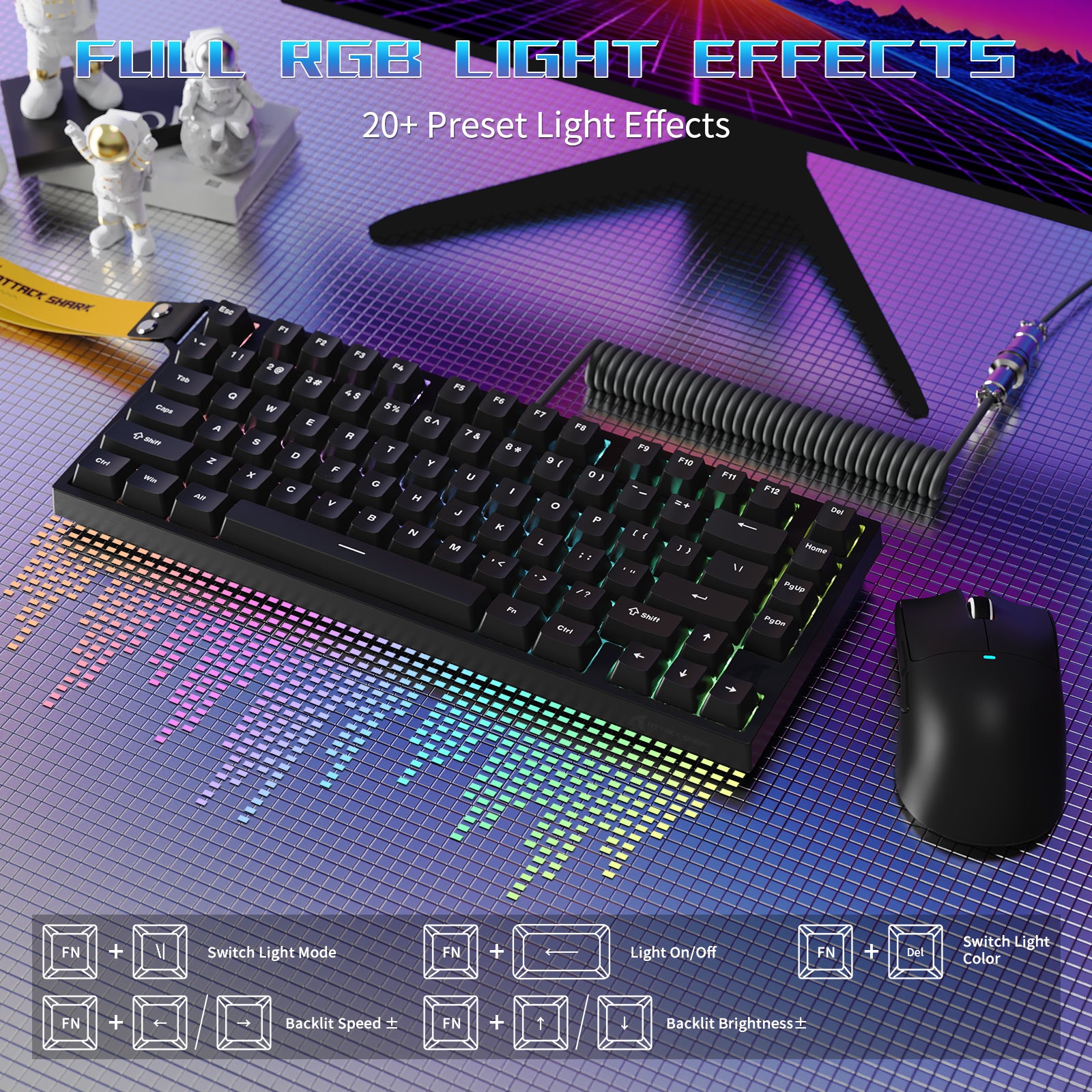 ATTACK SHARK R82 HE Przewodowa klawiatura do gier 75% z kablem LED C01ULTRA