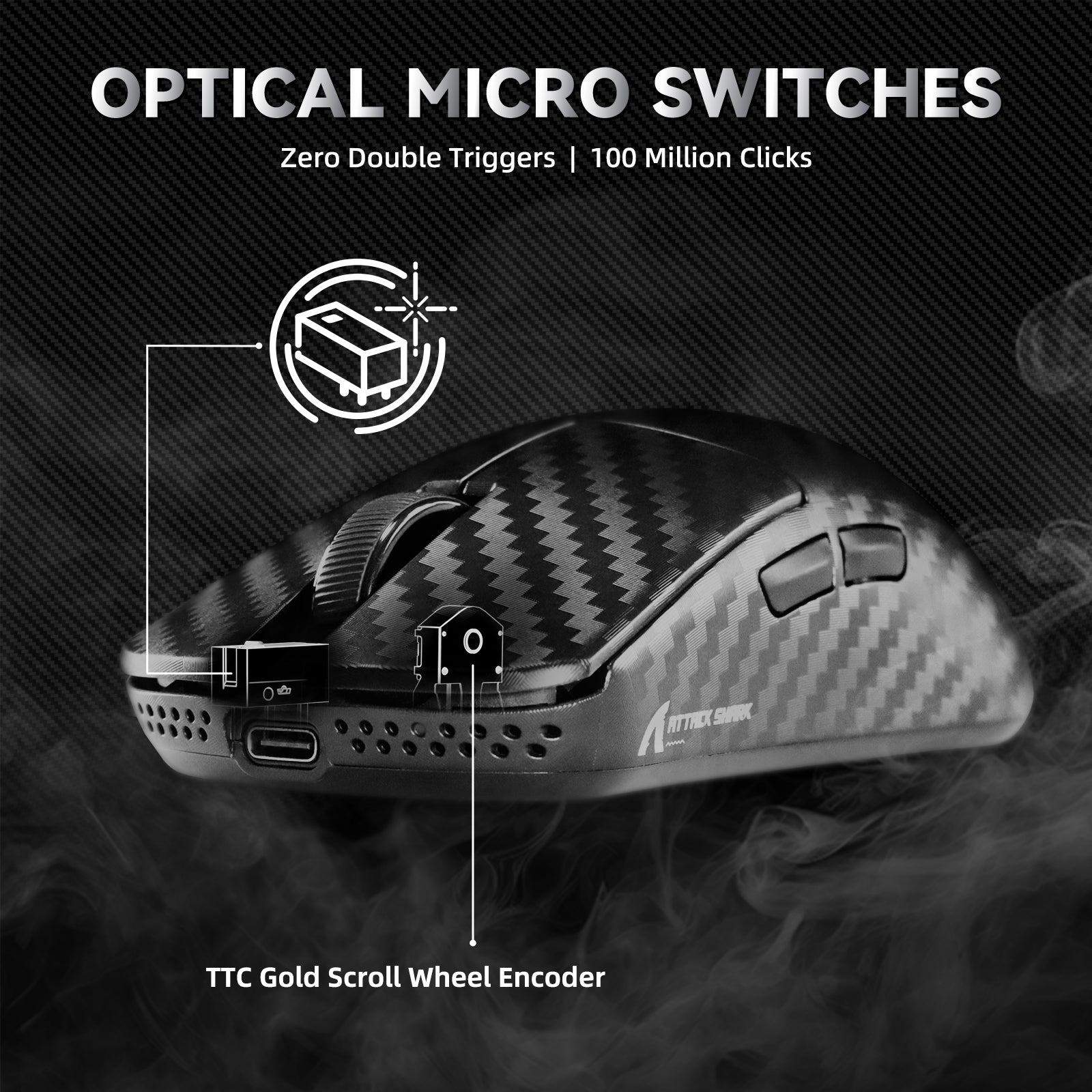 ATTACK SHARK R11 ULTRA Bezprzewodowa mysz gamingowa 8K PAW3950MAX z włókna węglowego z kablem C06 Ultra LED