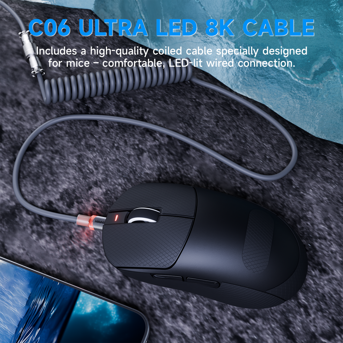 Bezprzewodowa mysz gamingowa ATTACK SHARK X8 PLUS z trzema trybami łączności i kablem C06 ULTRA