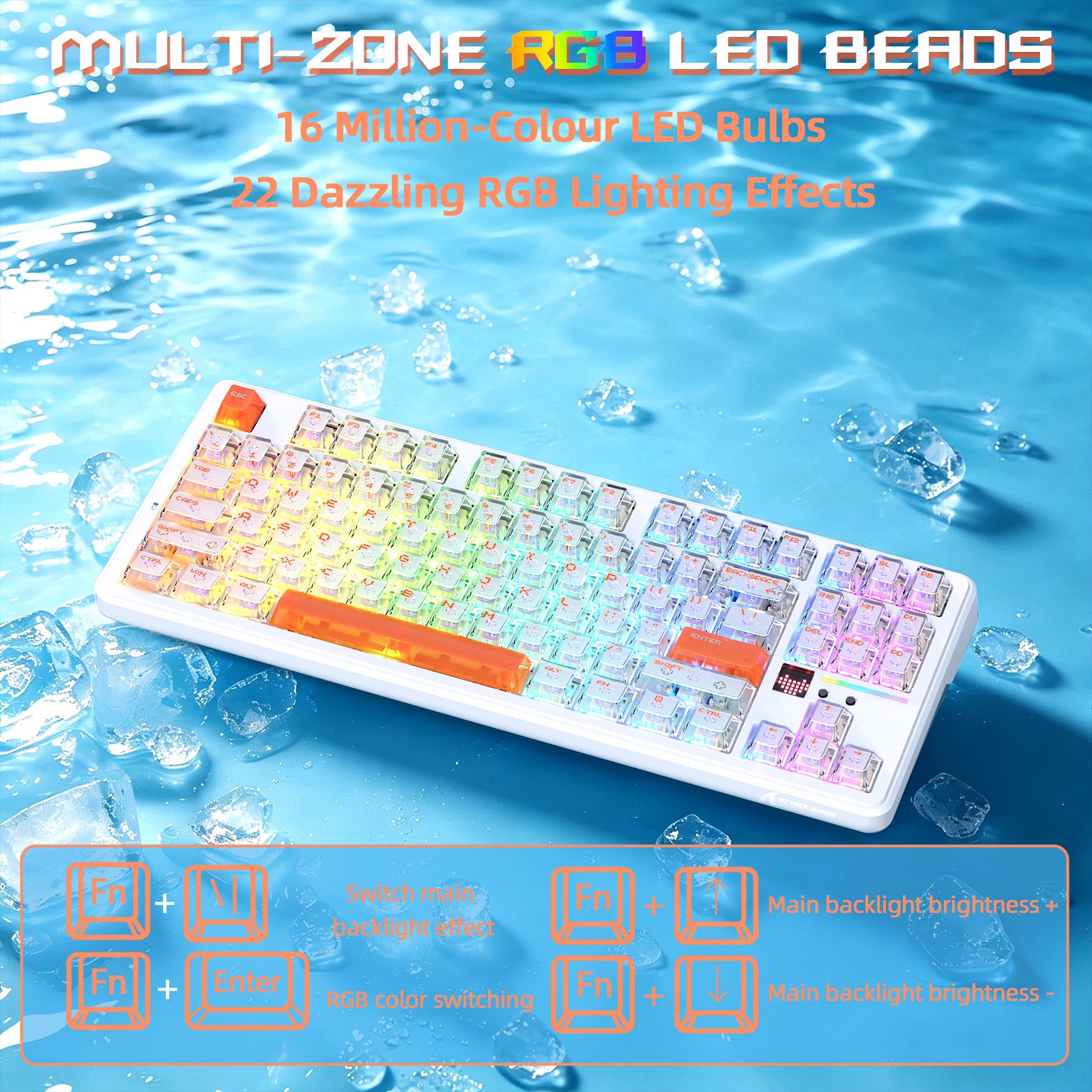 ATTACK SHARK X87 ULTRA Bezprzewodowa klawiatura do gier z odbiornikiem 8KHz i spiralnym kablem RGB
