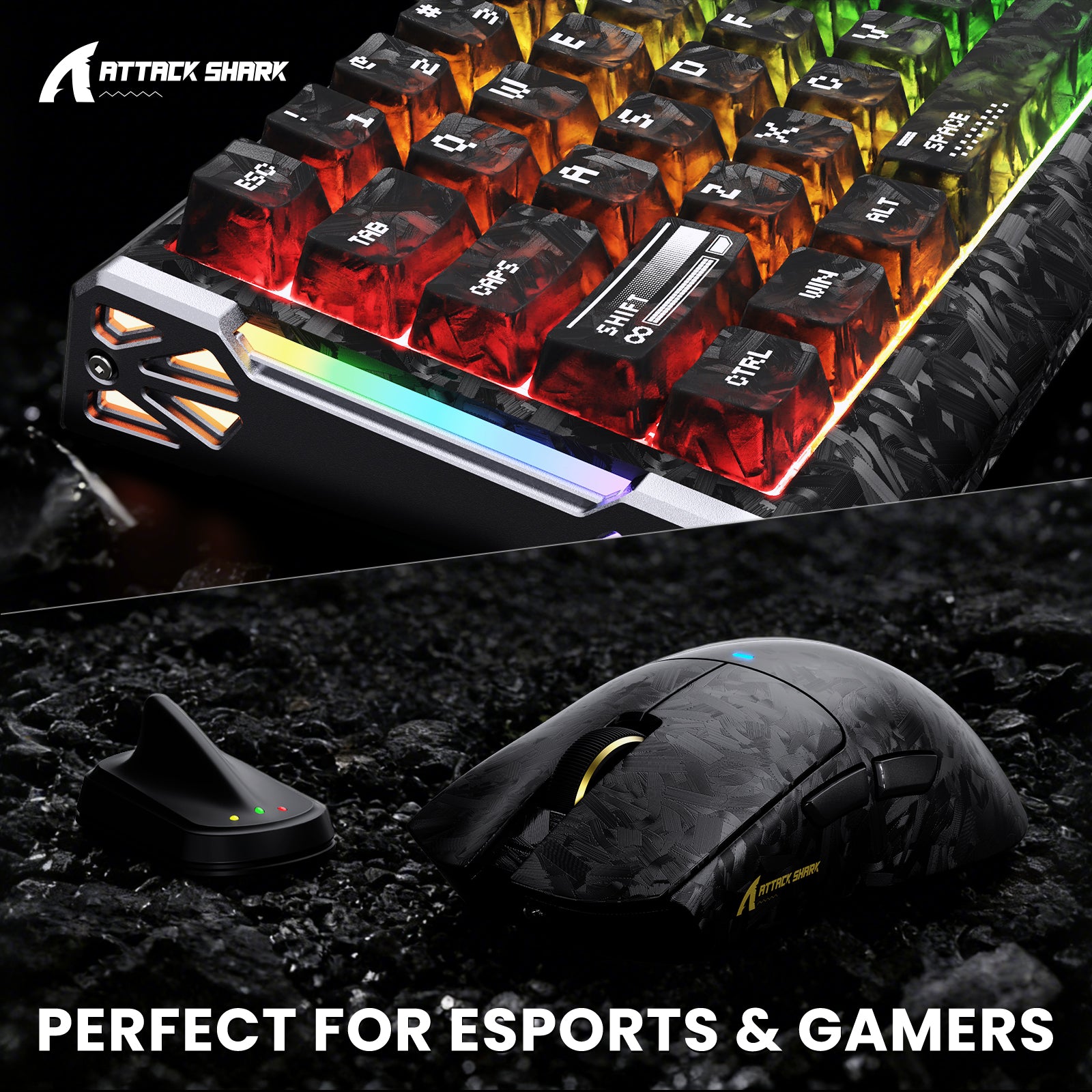 ATTACK SHARK R68 HE & X11 ULTRA Zestaw gamingowy z włókna węglowego z kablem C01 ULTRA w oplocie