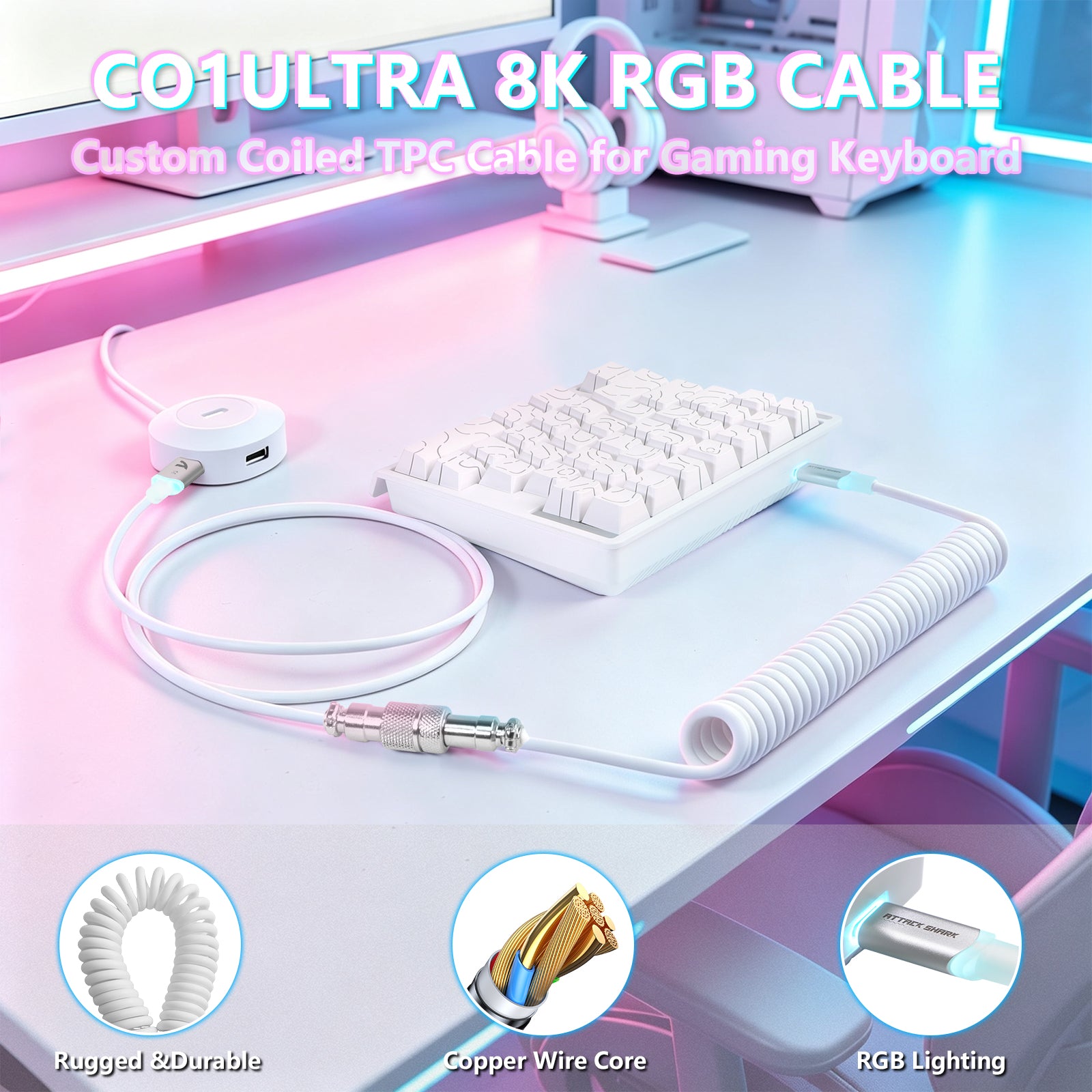ATTACK SHARK M36 HE Jednoręczna klawiatura z magnetycznym przełącznikiem & C01 ULTRA LED Aviator Cable