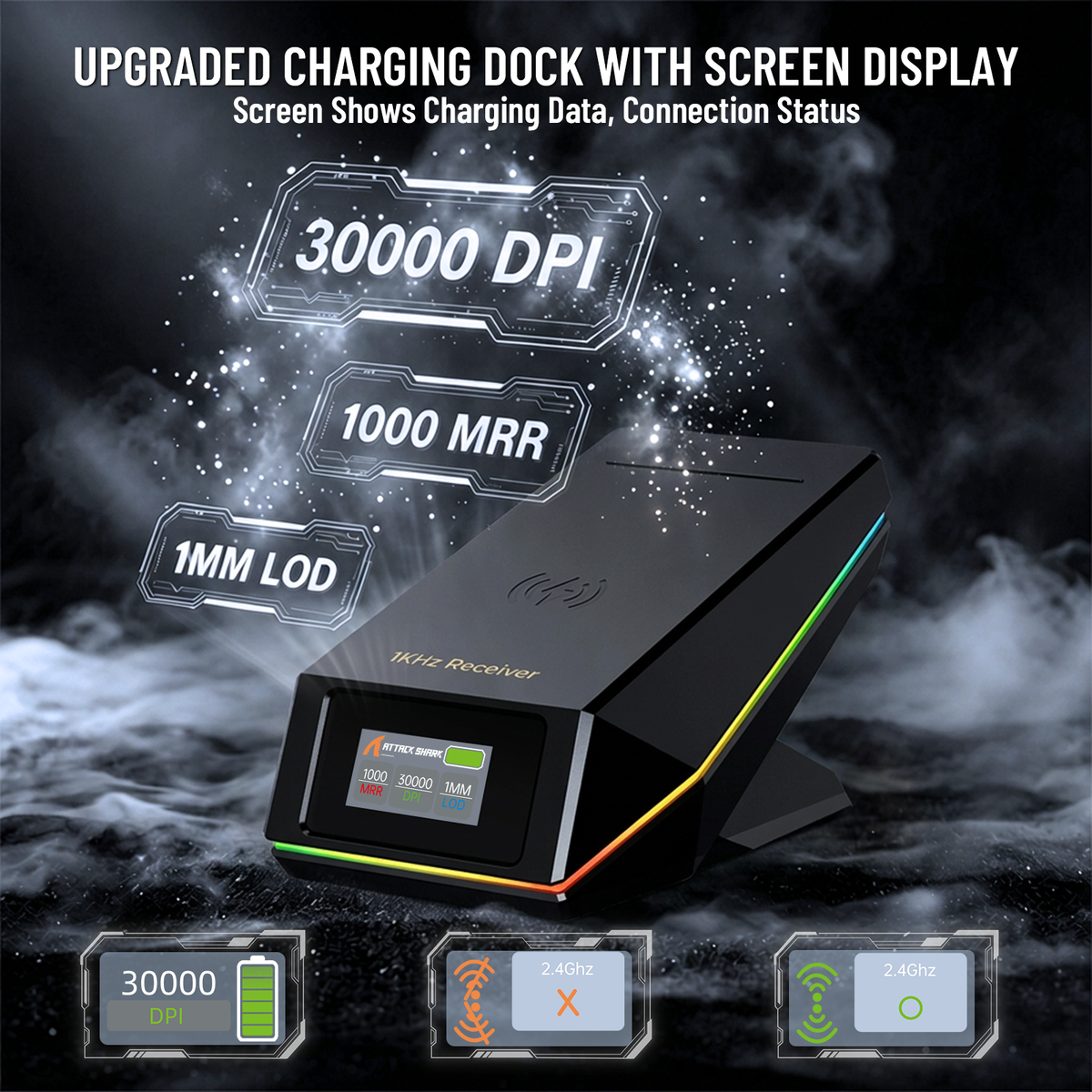 Bezprzewodowa mysz gamingowa ATTACK SHARK X11 PRO V2 z wyświetlaczem TFT, stacją ładującą i zwiniętym kablem C06