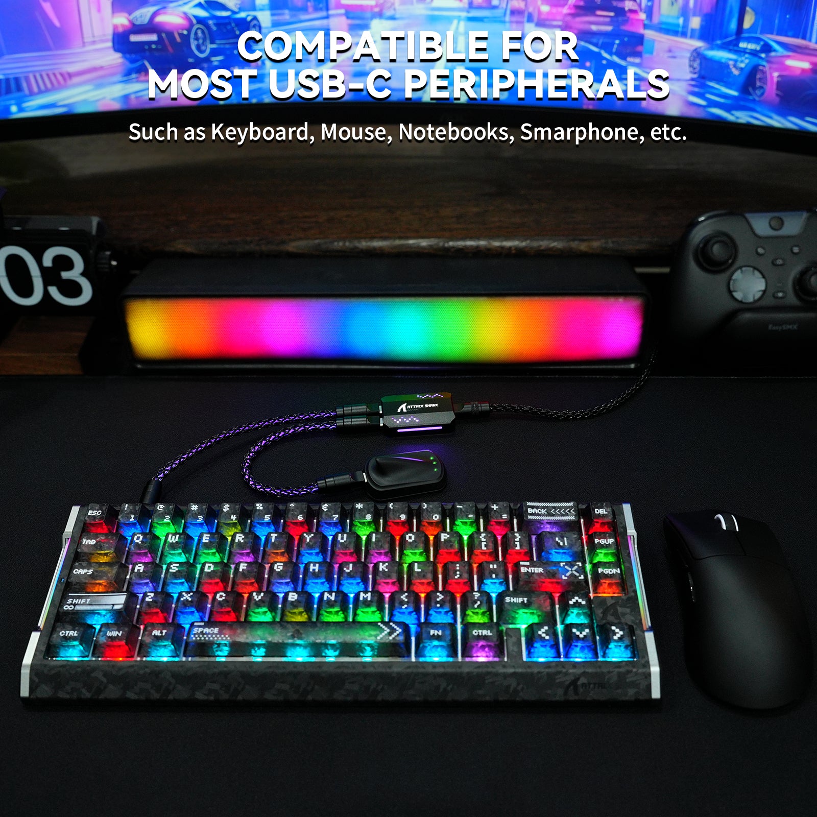 ATTACK SHARK C07 PRO Kabel 2 w 1 Type C do klawiatury/myszy do gier 8KHz
