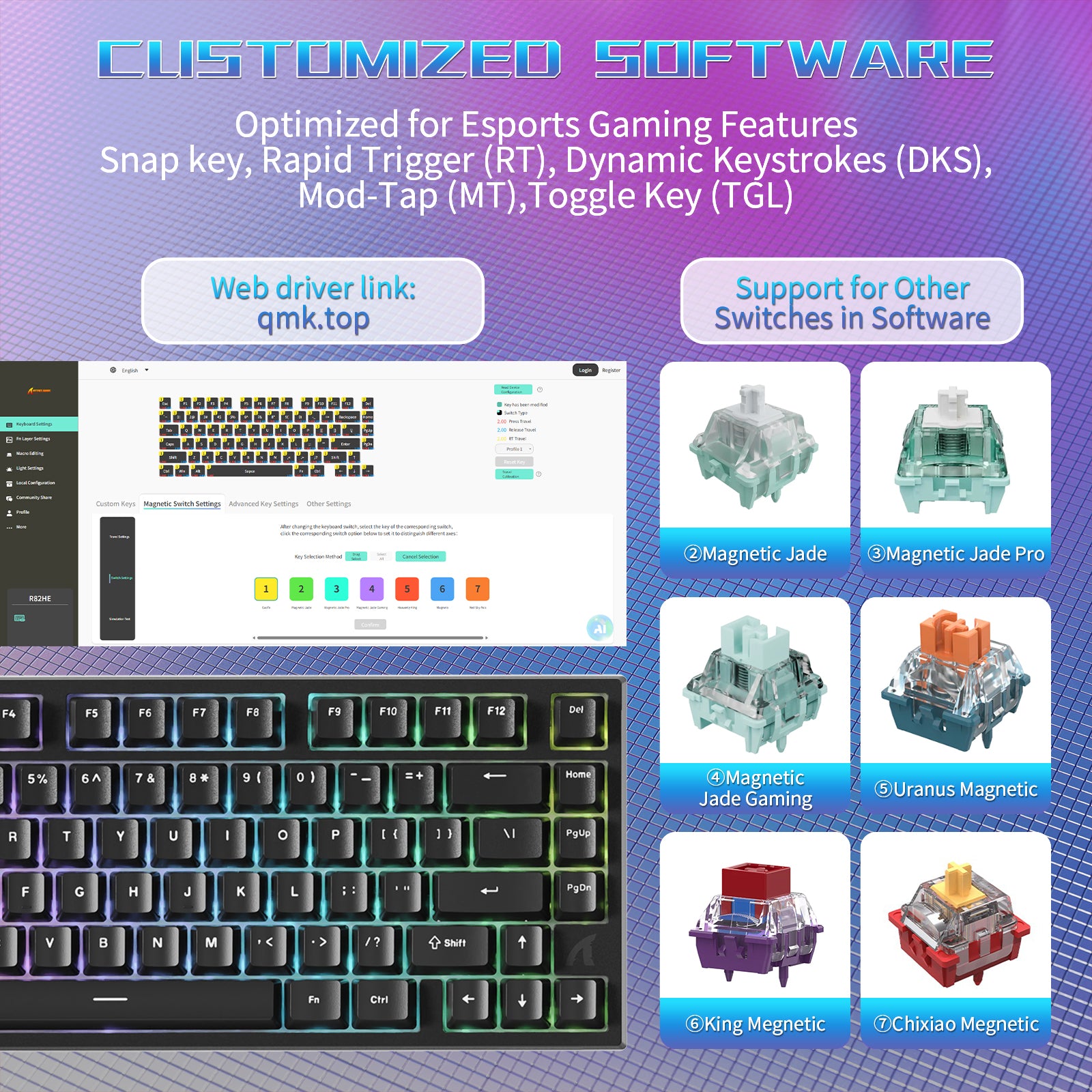 ATTACK SHARK R82 HE Przewodowa klawiatura do gier 75% z kablem LED C01ULTRA