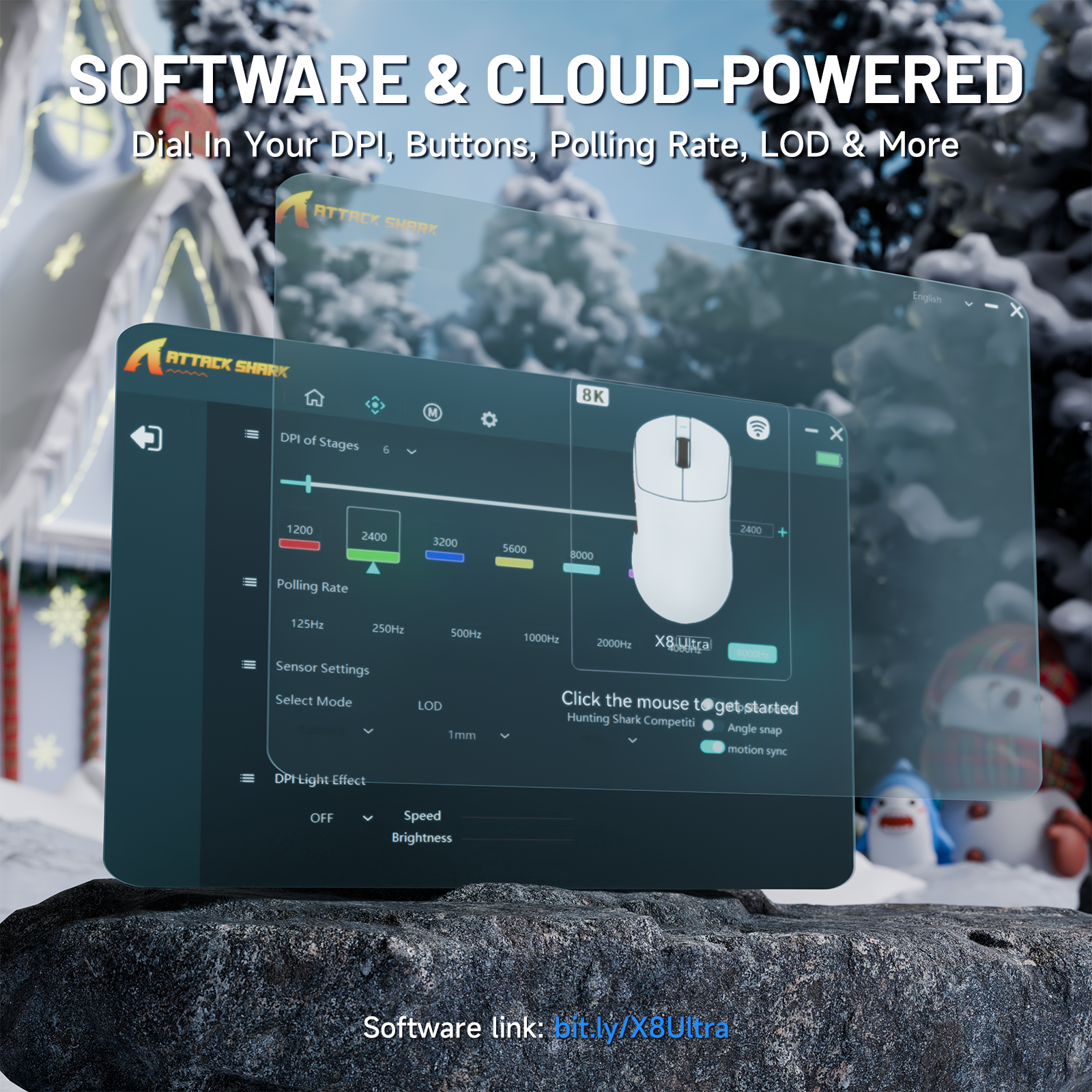 ATTACK SHARK X8 Ultra 8KHz Wireless Gaming Mouse With C06 Ultra Cable