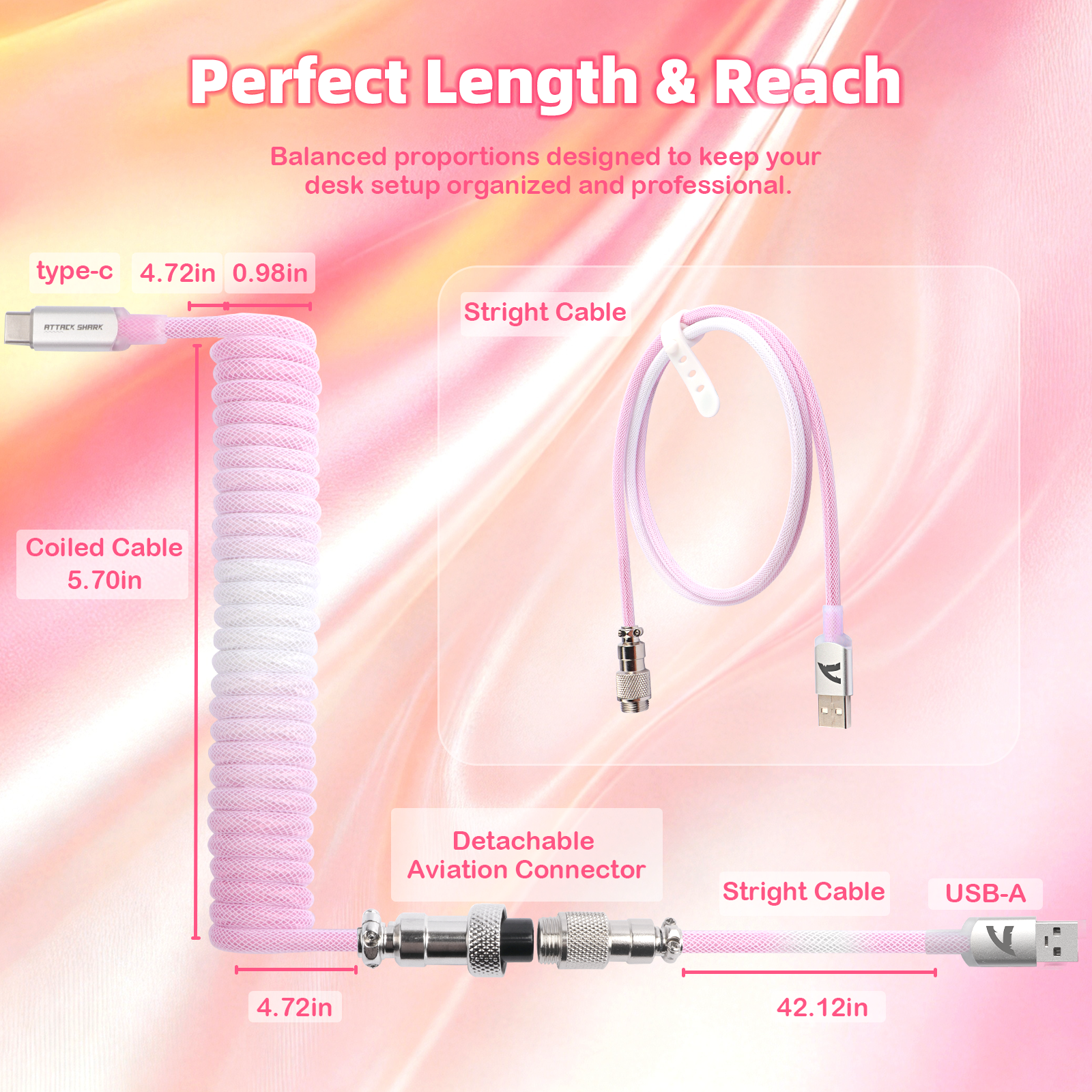 ATTACK SHARK C01ULTIMATE Kabel spiralny do magnetycznej klawiatury 8KHz