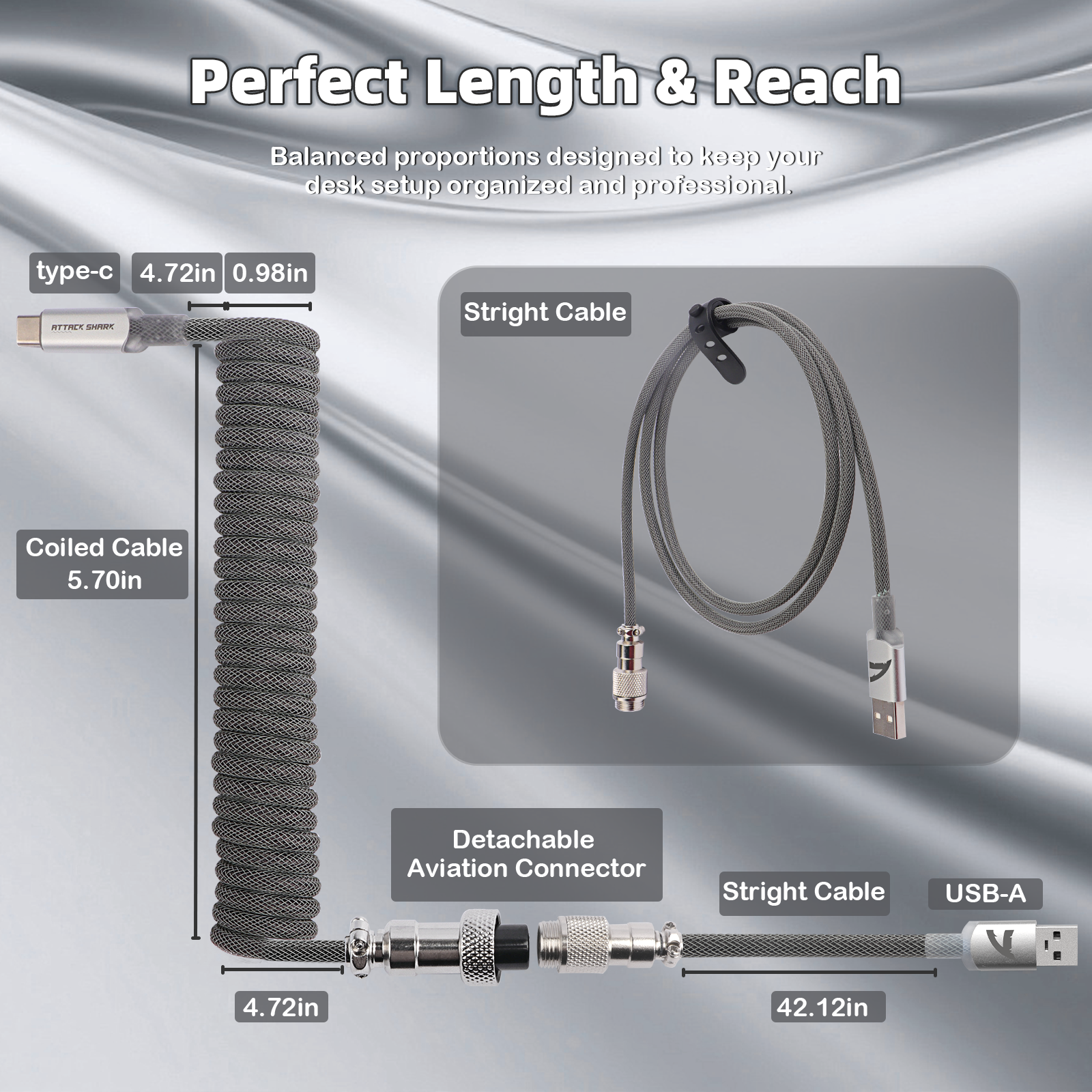 ATTACK SHARK C01ULTIMATE Kabel spiralny do magnetycznej klawiatury 8KHz