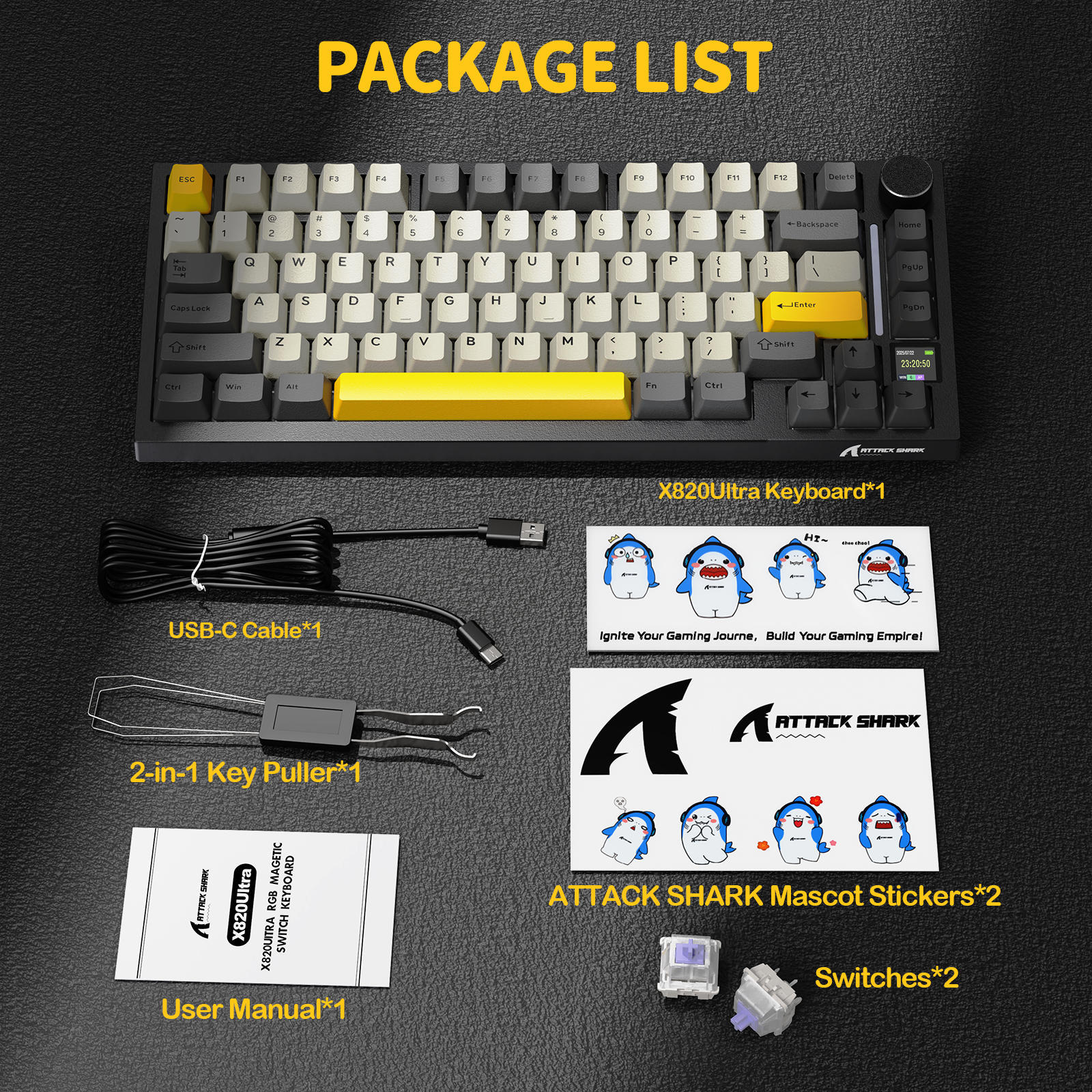 ATTACK SHARK X820Ultra Tri-mode Mechaniczna klawiatura z uszczelką