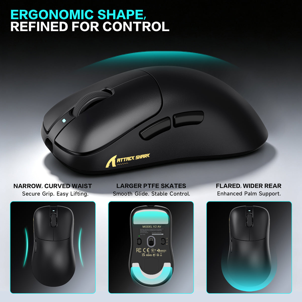 Ergonomiczna bezprzewodowa mysz gamingowa ATTACK SHARK V2 AIR PAW3955MAX