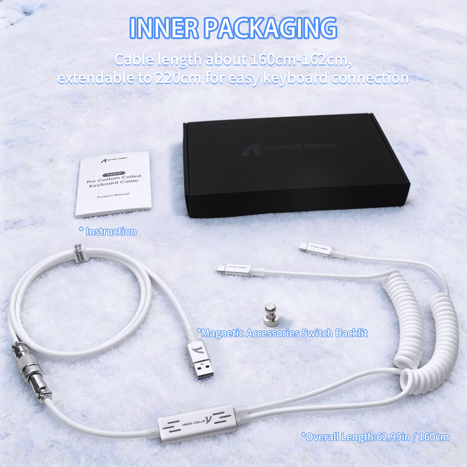 ATTACK SHARK C08 2-w-1 niestandardowy kabel lotniczy do magnetycznych klawiatur 8kHz