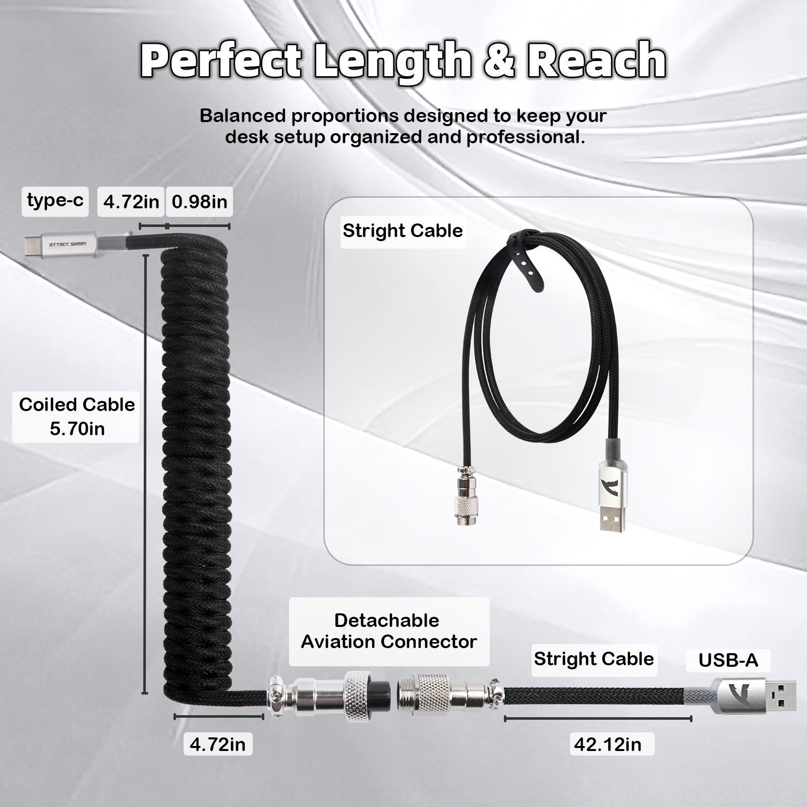 ATTACK SHARK C01ULTIMATE Kabel spiralny do magnetycznej klawiatury 8KHz