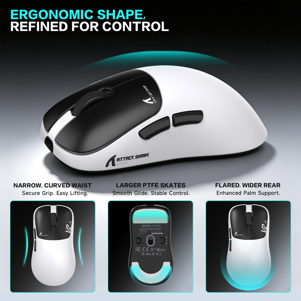 Ergonomiczna bezprzewodowa mysz gamingowa ATTACK SHARK V2 AIR PAW3955MAX