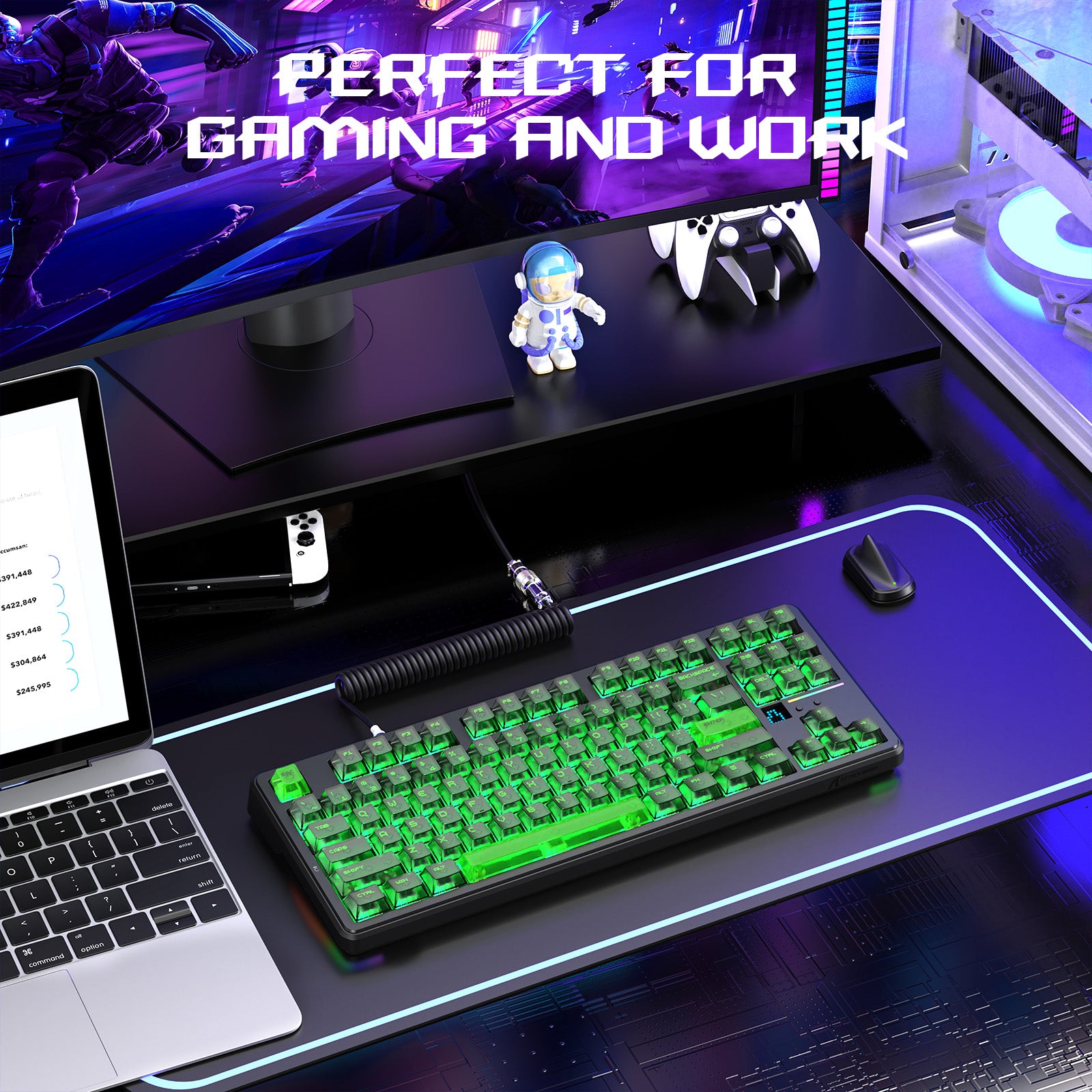 ATTACK SHARK X87 ULTRA Bezprzewodowa klawiatura do gier z odbiornikiem 8KHz i spiralnym kablem RGB