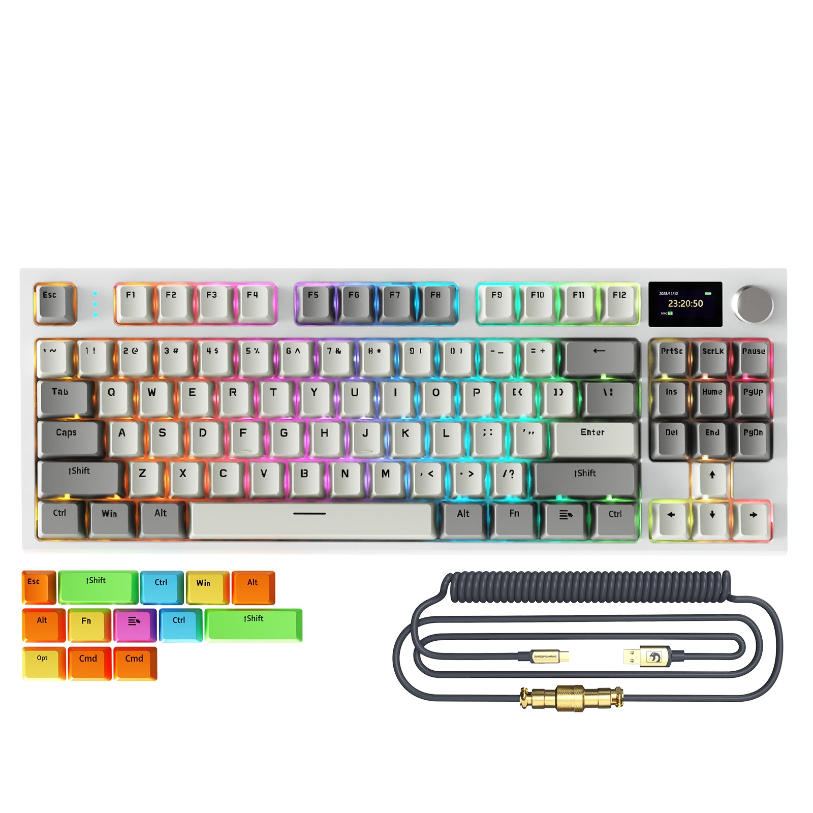 ATTACK SHARK K86 Bezprzewodowa Mechaniczna Klawiatura ze Spiralnym Kablem