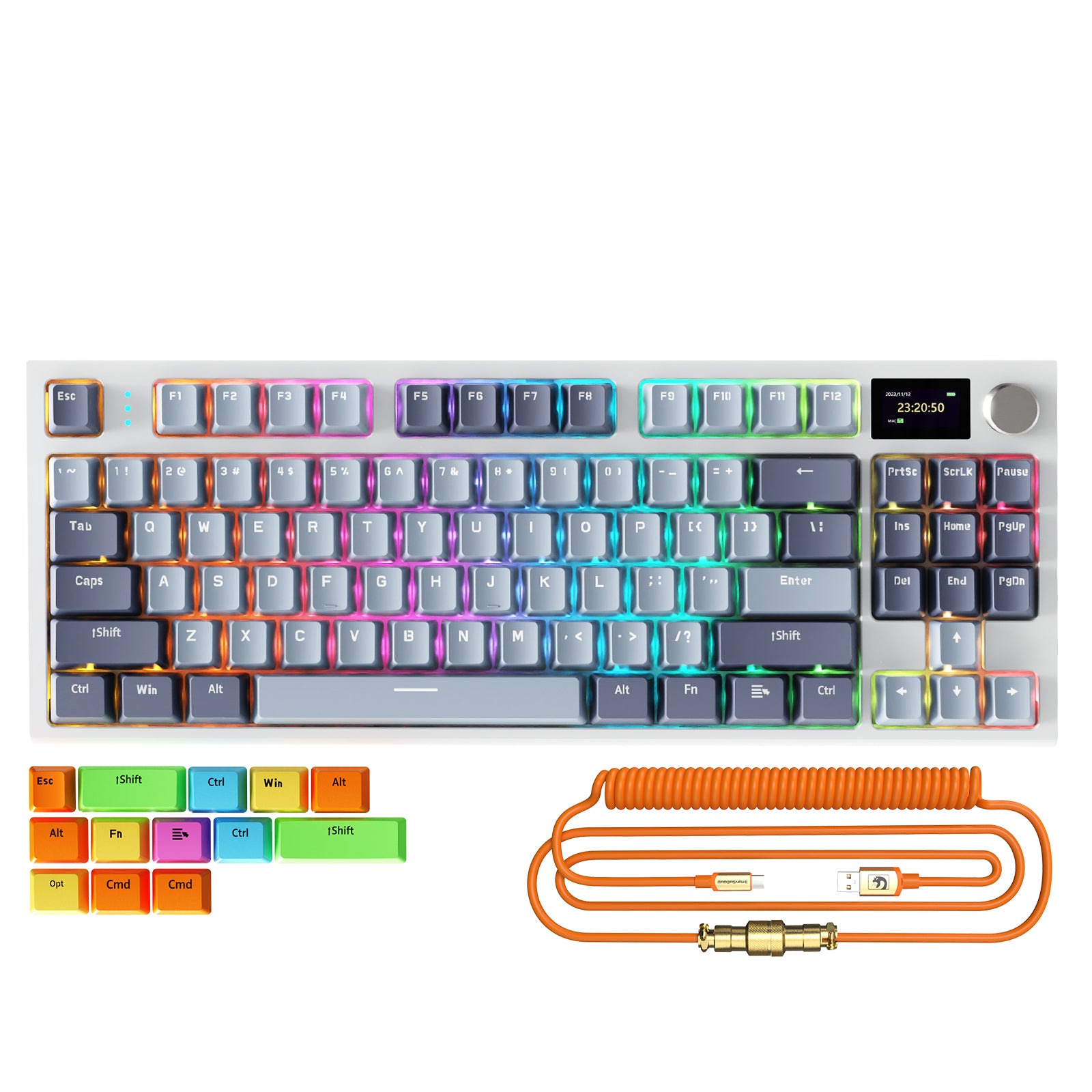 ATTACK SHARK K86 Bezprzewodowa Mechaniczna Klawiatura ze Spiralnym Kablem