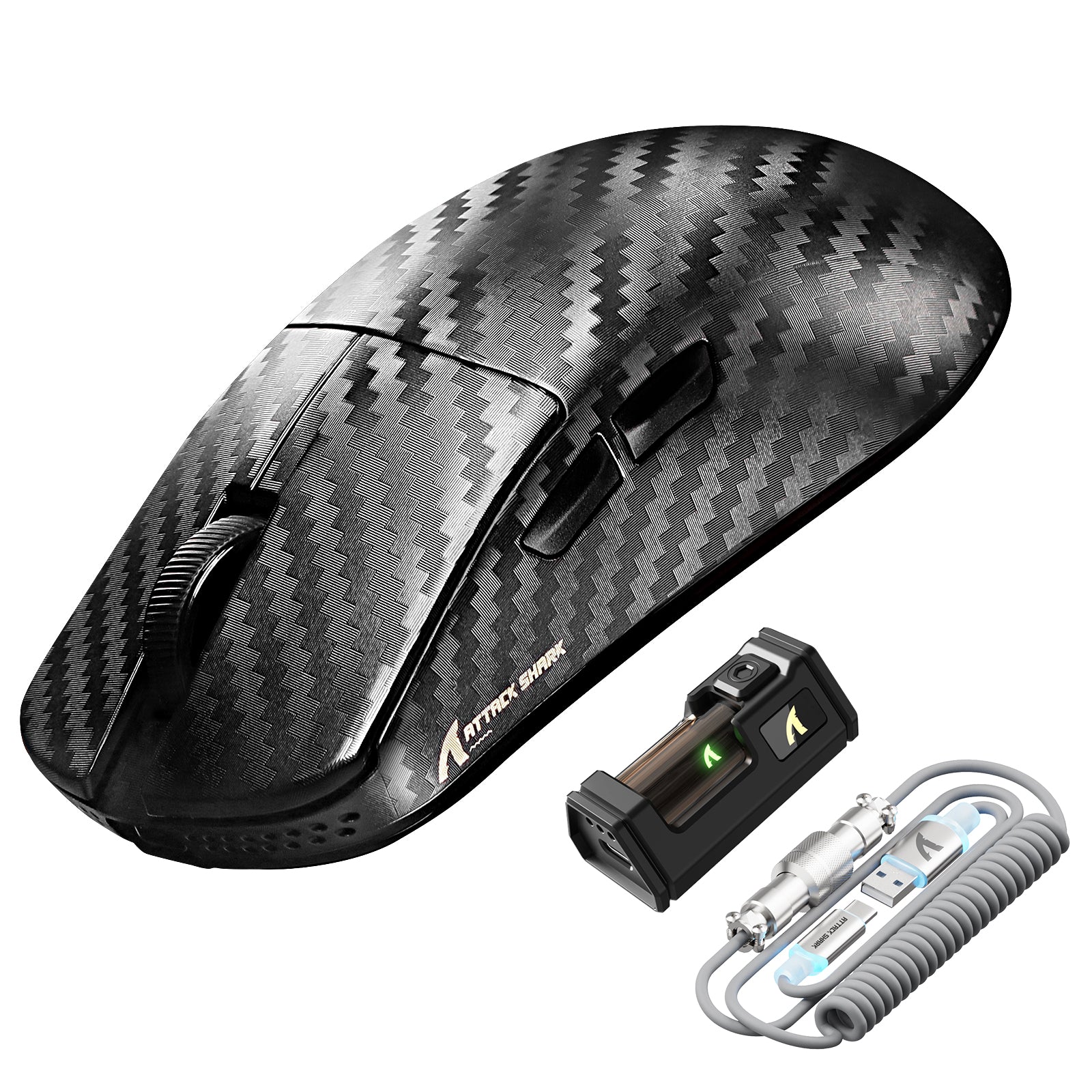 ATTACK SHARK R11 ULTRA Bezprzewodowa mysz gamingowa 8K PAW3950MAX z włókna węglowego z kablem C06 Ultra LED