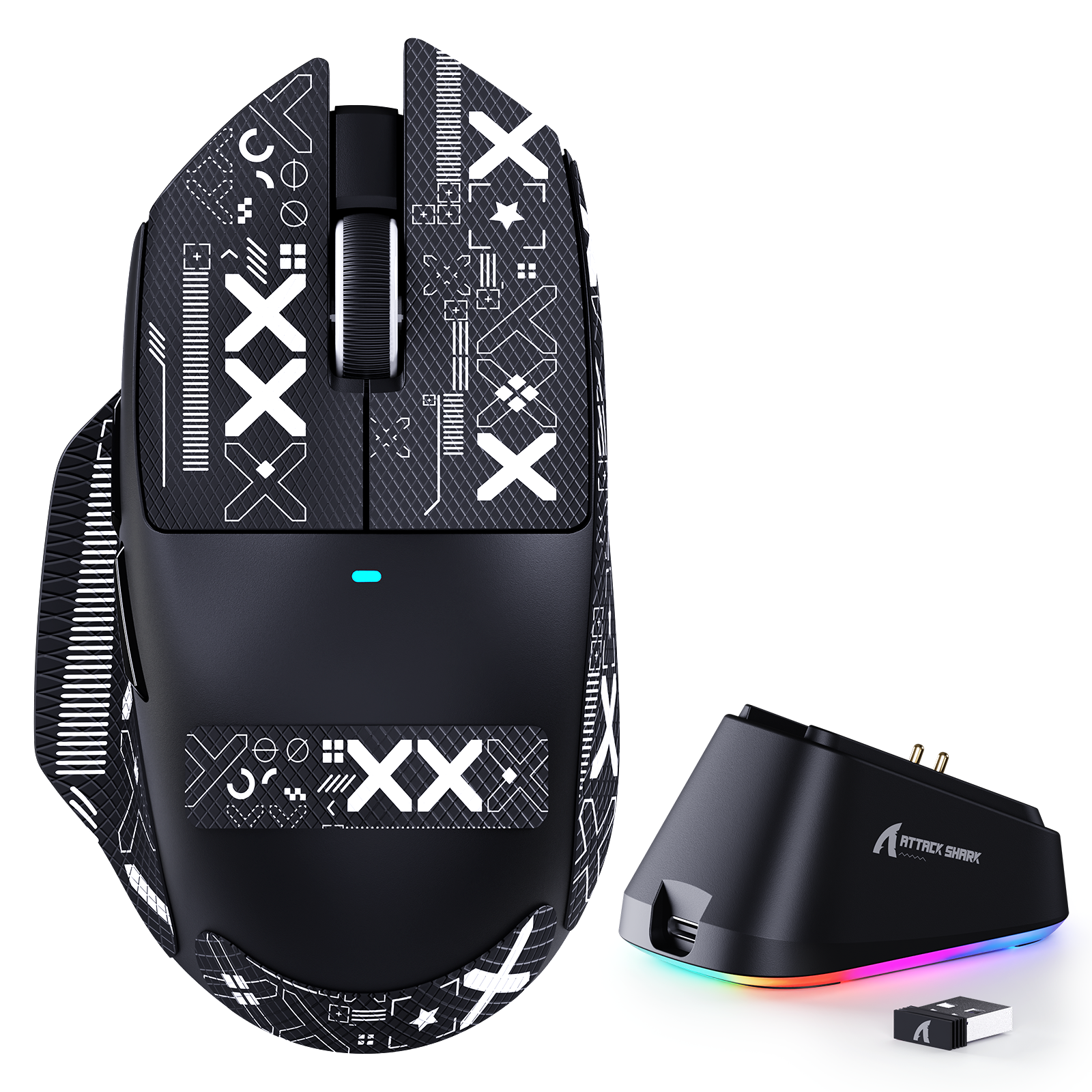 ATTACK SHARK V6 ultra-light gaming mouse with RGB magnetic charging dock