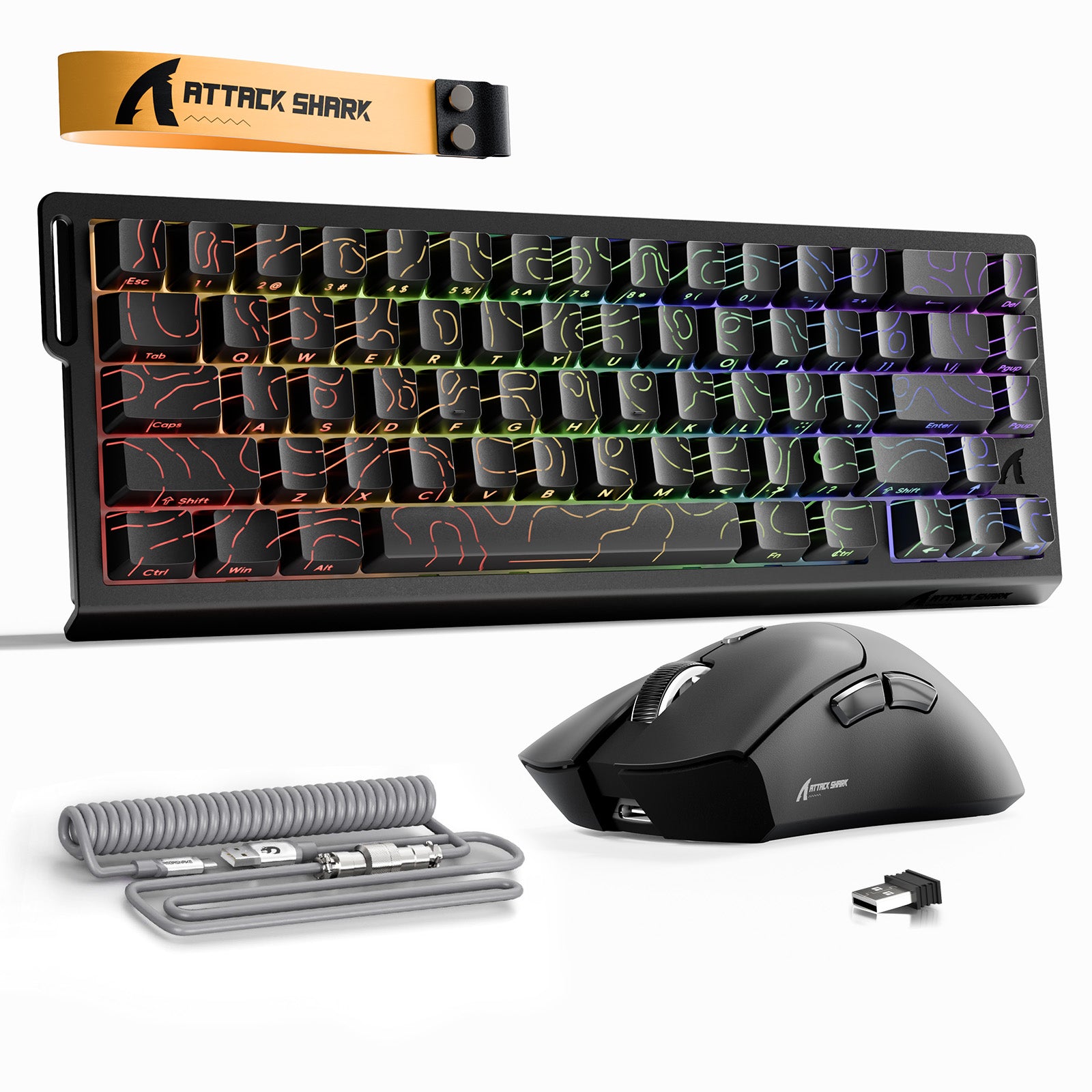 ATTACK SHARK X68HE Klawiatura Rapid Trigger + bezprzewodowa mysz do gier R1 + kabel spiralny C01 w zestawie