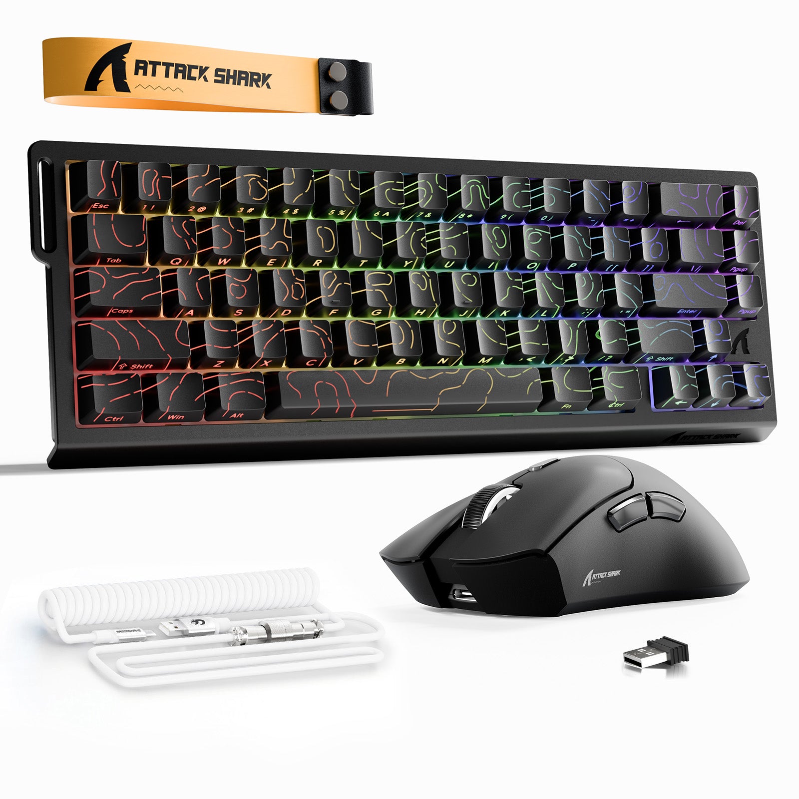 ATTACK SHARK X68HE Klawiatura Rapid Trigger + bezprzewodowa mysz do gier R1 + kabel spiralny C01 w zestawie