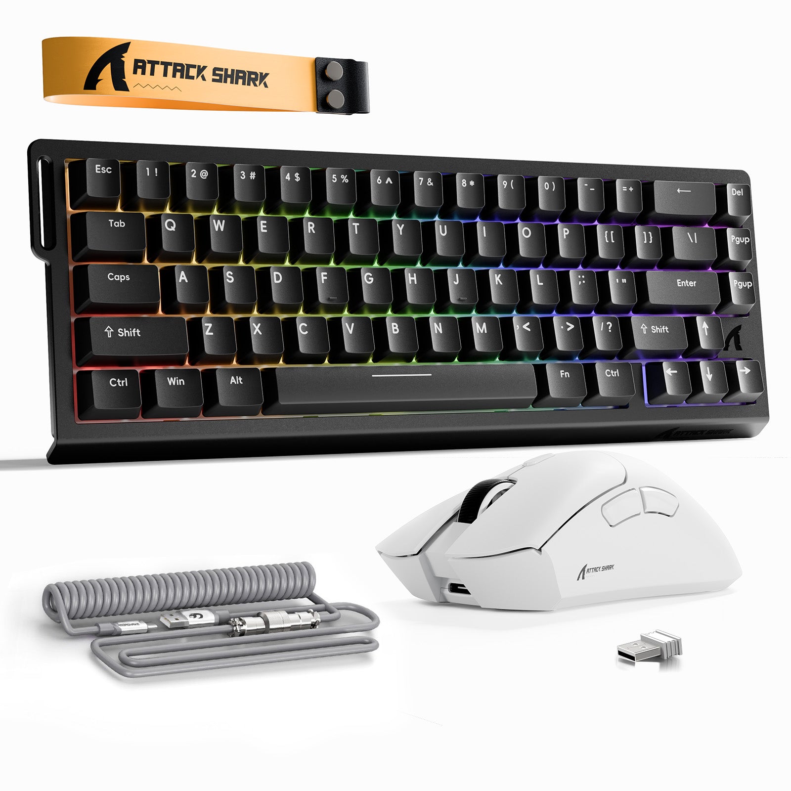 ATTACK SHARK X68HE Klawiatura Rapid Trigger + bezprzewodowa mysz do gier R1 + kabel spiralny C01 w zestawie