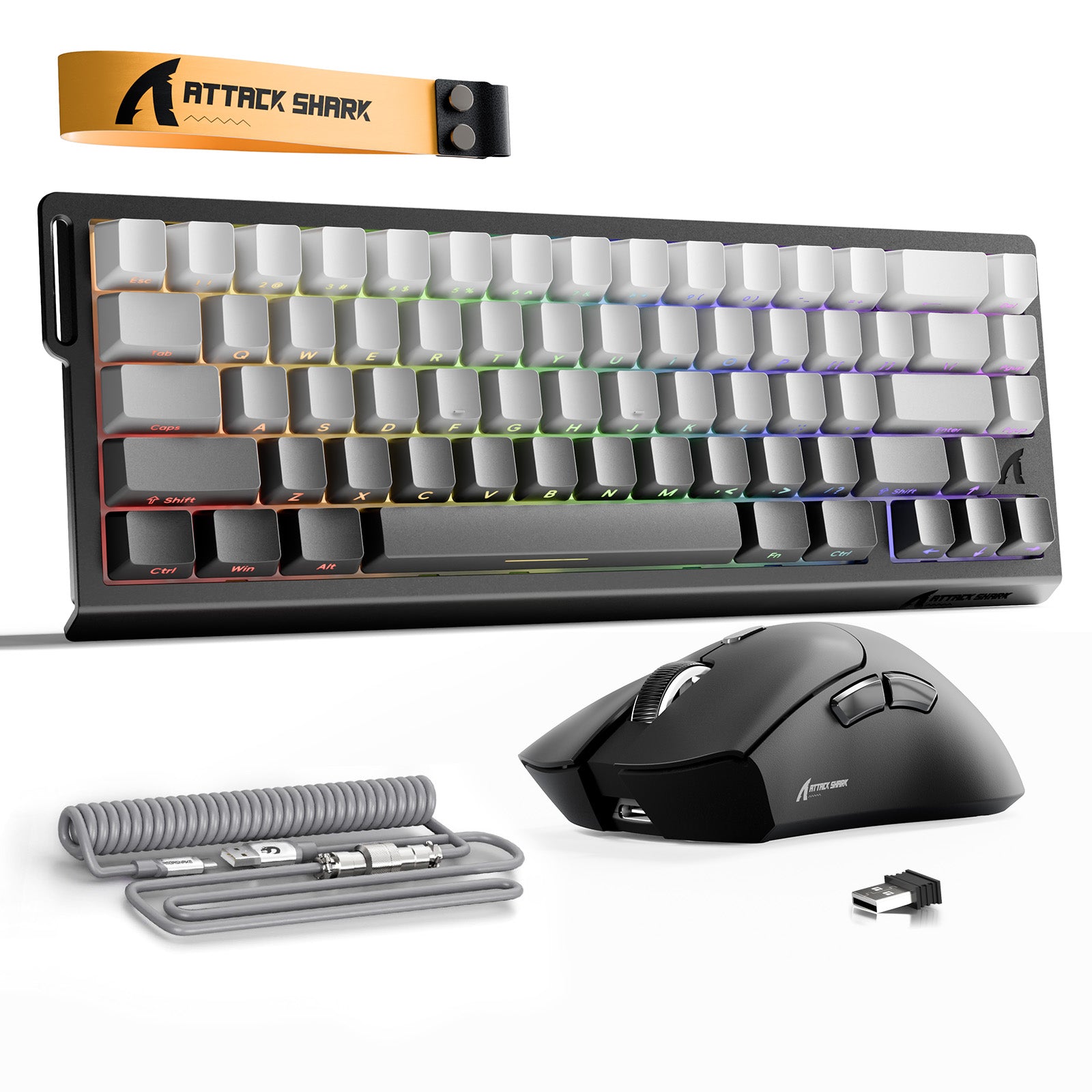 ATTACK SHARK X68HE Klawiatura Rapid Trigger + bezprzewodowa mysz do gier R1 + kabel spiralny C01 w zestawie