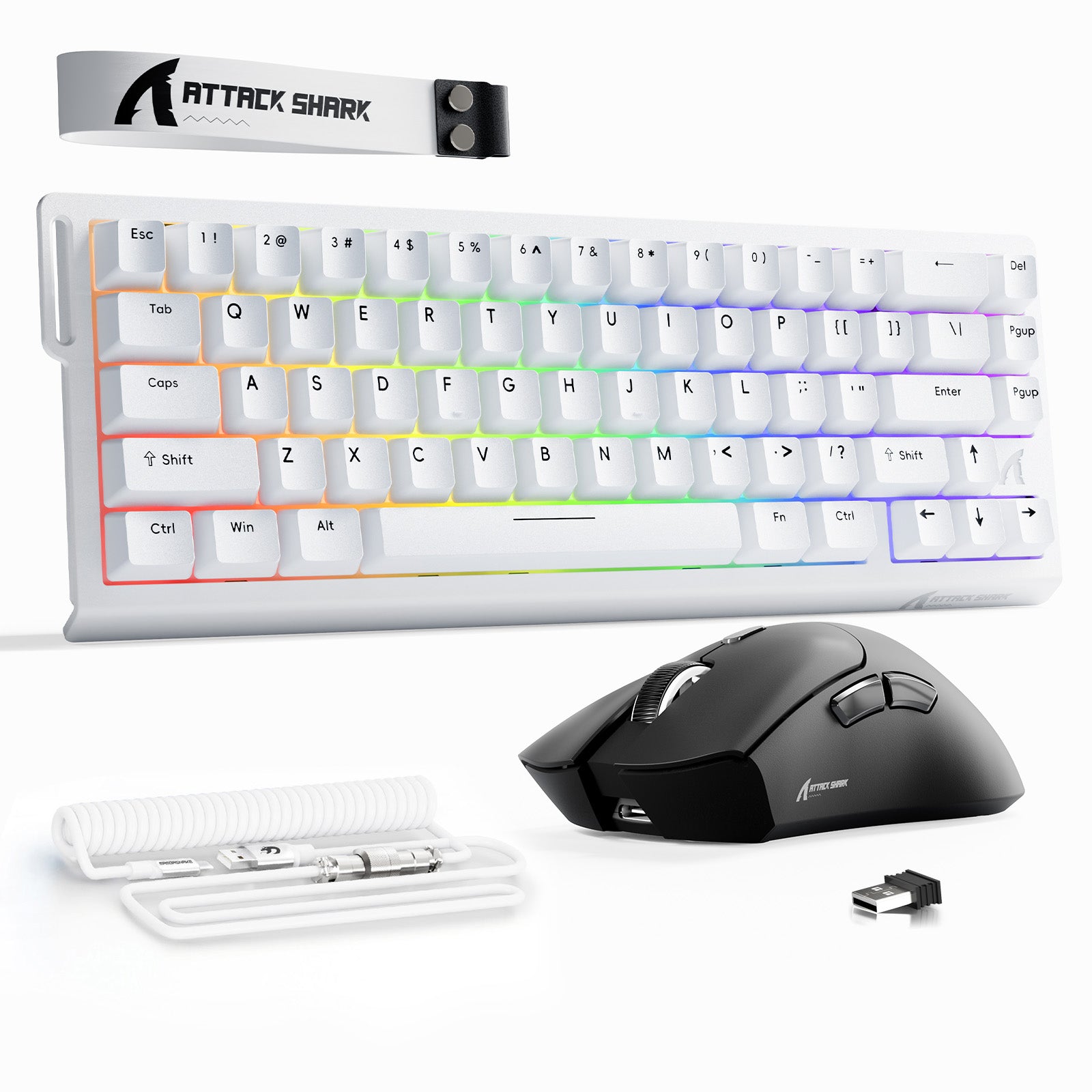 ATTACK SHARK X68HE Klawiatura Rapid Trigger + bezprzewodowa mysz do gier R1 + kabel spiralny C01 w zestawie