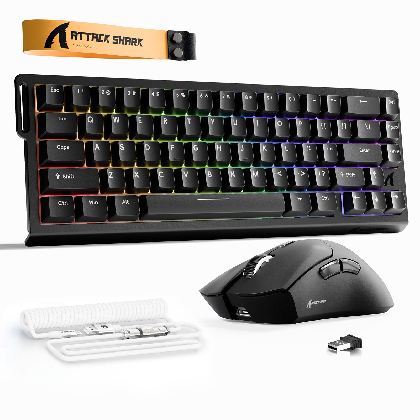 ATTACK SHARK X68HE Klawiatura Rapid Trigger + bezprzewodowa mysz do gier R1 + kabel spiralny C01 w zestawie