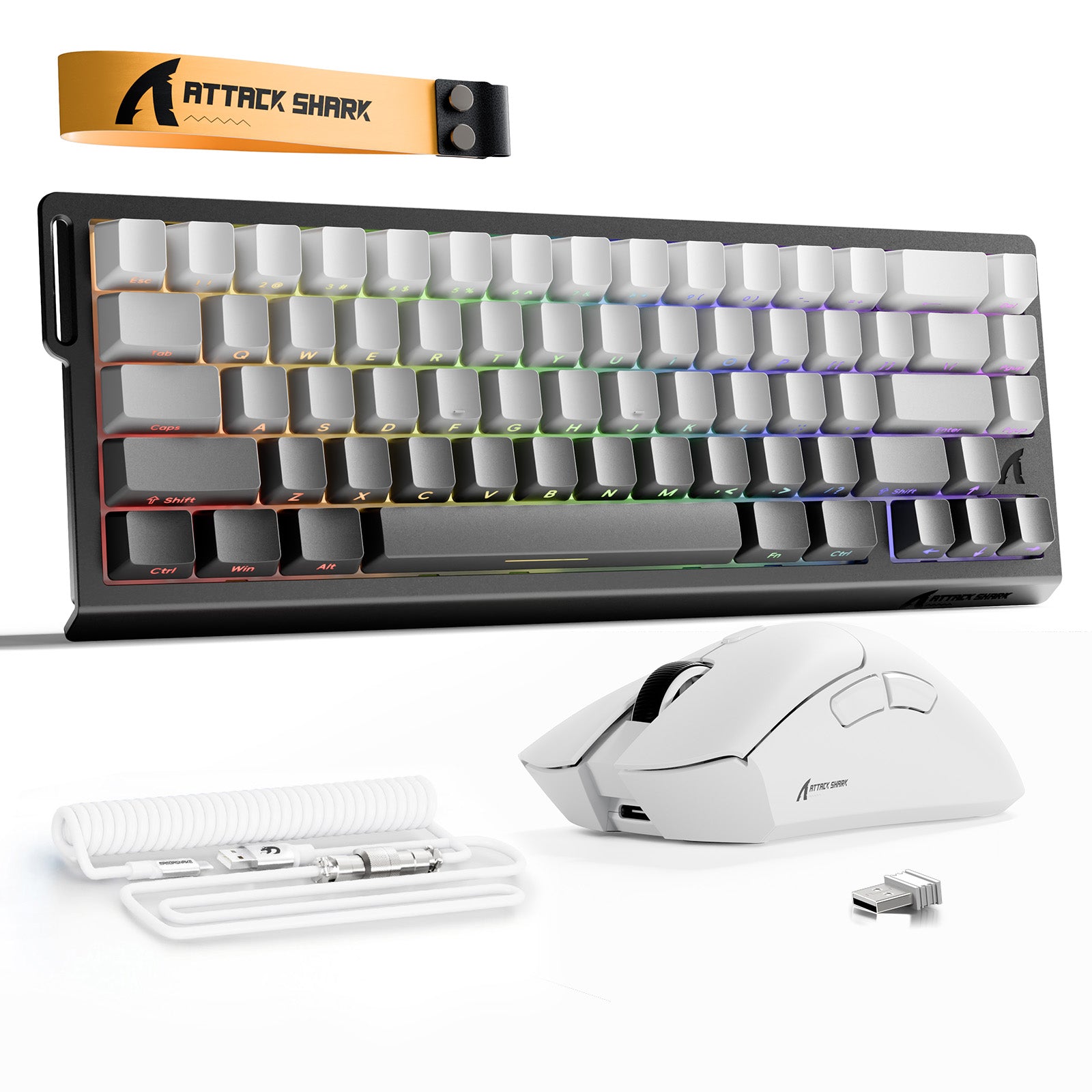 ATTACK SHARK X68HE Klawiatura Rapid Trigger + bezprzewodowa mysz do gier R1 + kabel spiralny C01 w zestawie