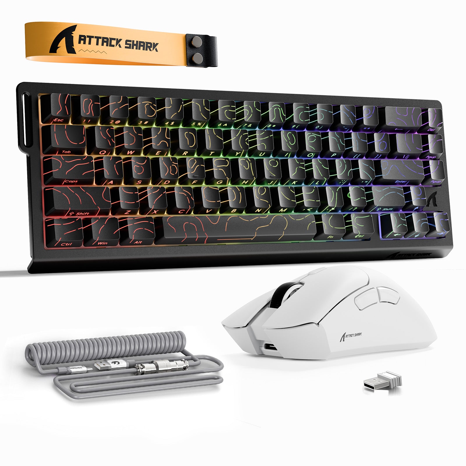 ATTACK SHARK X68HE Klawiatura Rapid Trigger + bezprzewodowa mysz do gier R1 + kabel spiralny C01 w zestawie