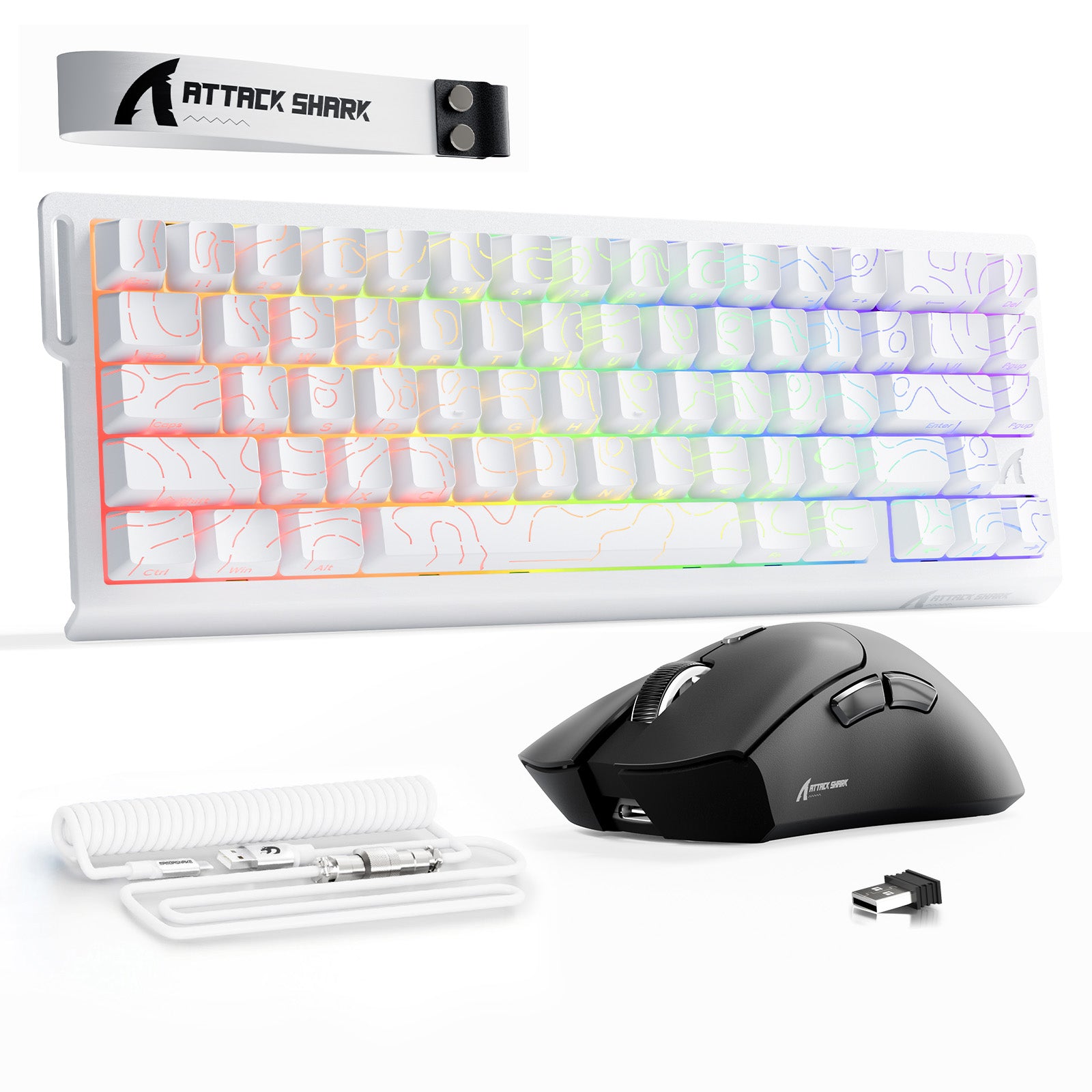 ATTACK SHARK X68HE Klawiatura Rapid Trigger + bezprzewodowa mysz do gier R1 + kabel spiralny C01 w zestawie