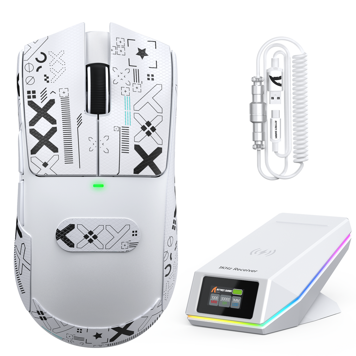 Bezprzewodowa mysz gamingowa ATTACK SHARK X11 PRO V2 z wyświetlaczem TFT, stacją ładującą i zwiniętym kablem C06