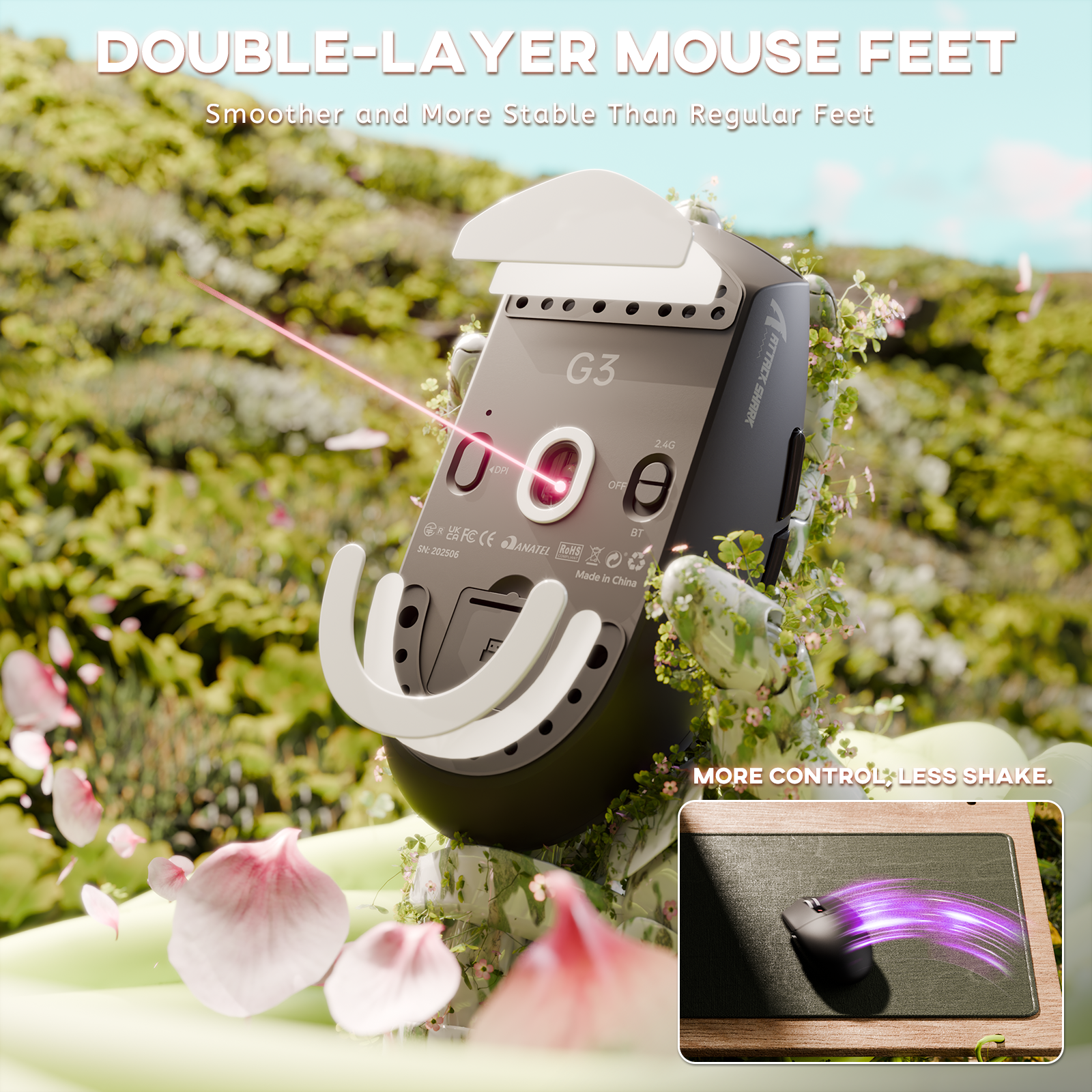 ATTACK SHARK G3 Tri-mode Bezprzewodowa mysz do gier 25000 DPI Ultra lekka