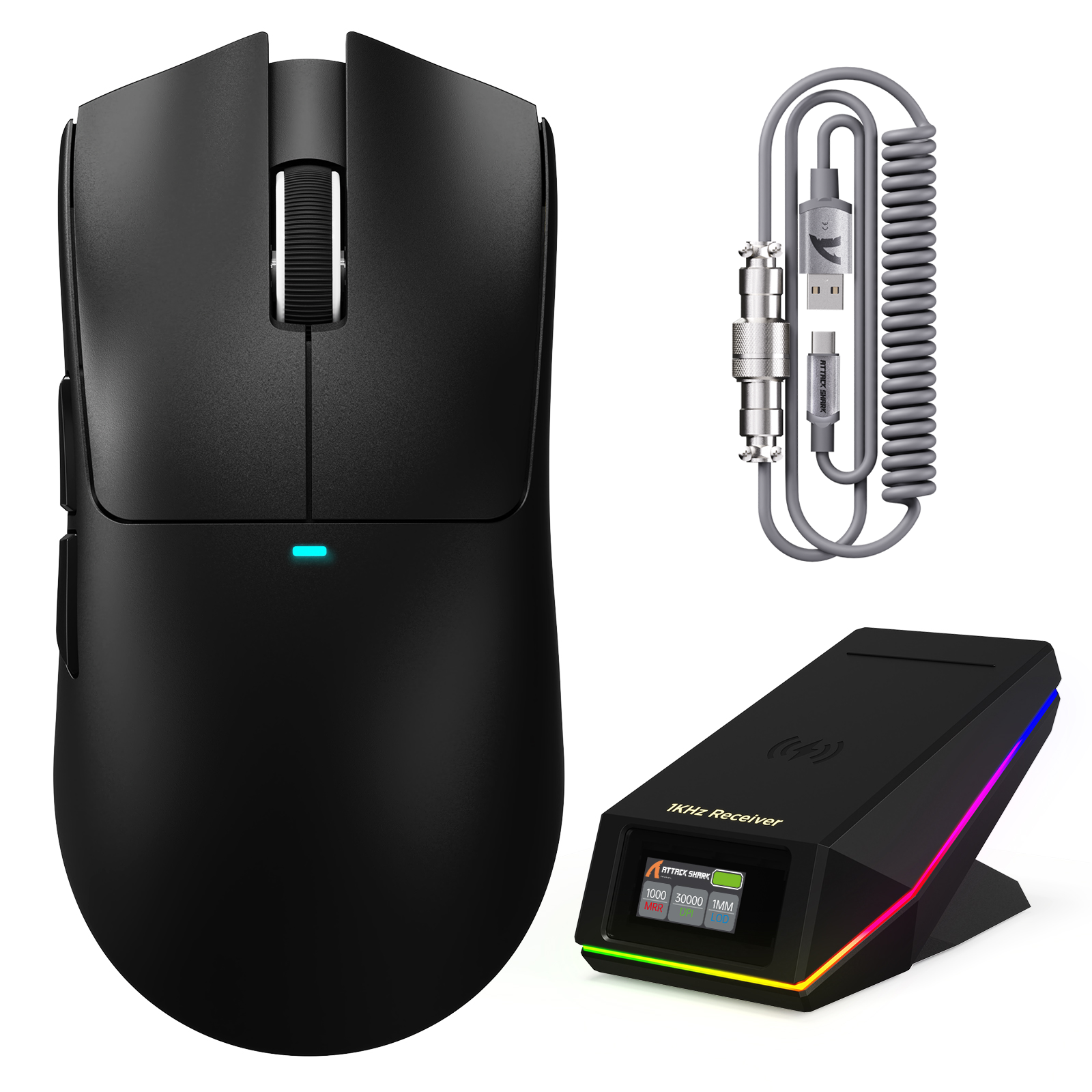 Bezprzewodowa mysz gamingowa ATTACK SHARK X11 PRO V2 z wyświetlaczem TFT, stacją ładującą i zwiniętym kablem C06