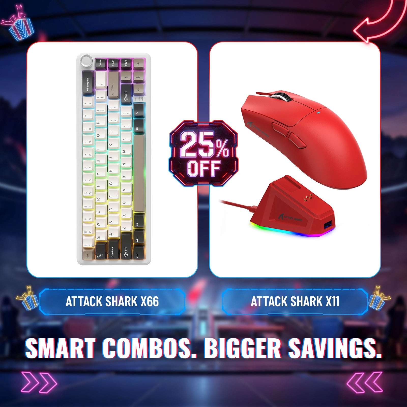 ATTACK SHARK X66 Wireless Mechanical Keyboard + X11 Wireless Gaming Mouse Bundle