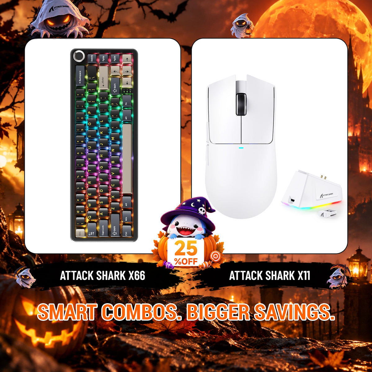 ATTACK SHARK X66 Bezprzewodowa mechaniczna klawiatura + zestaw bezprzewodowej myszy do gier X11