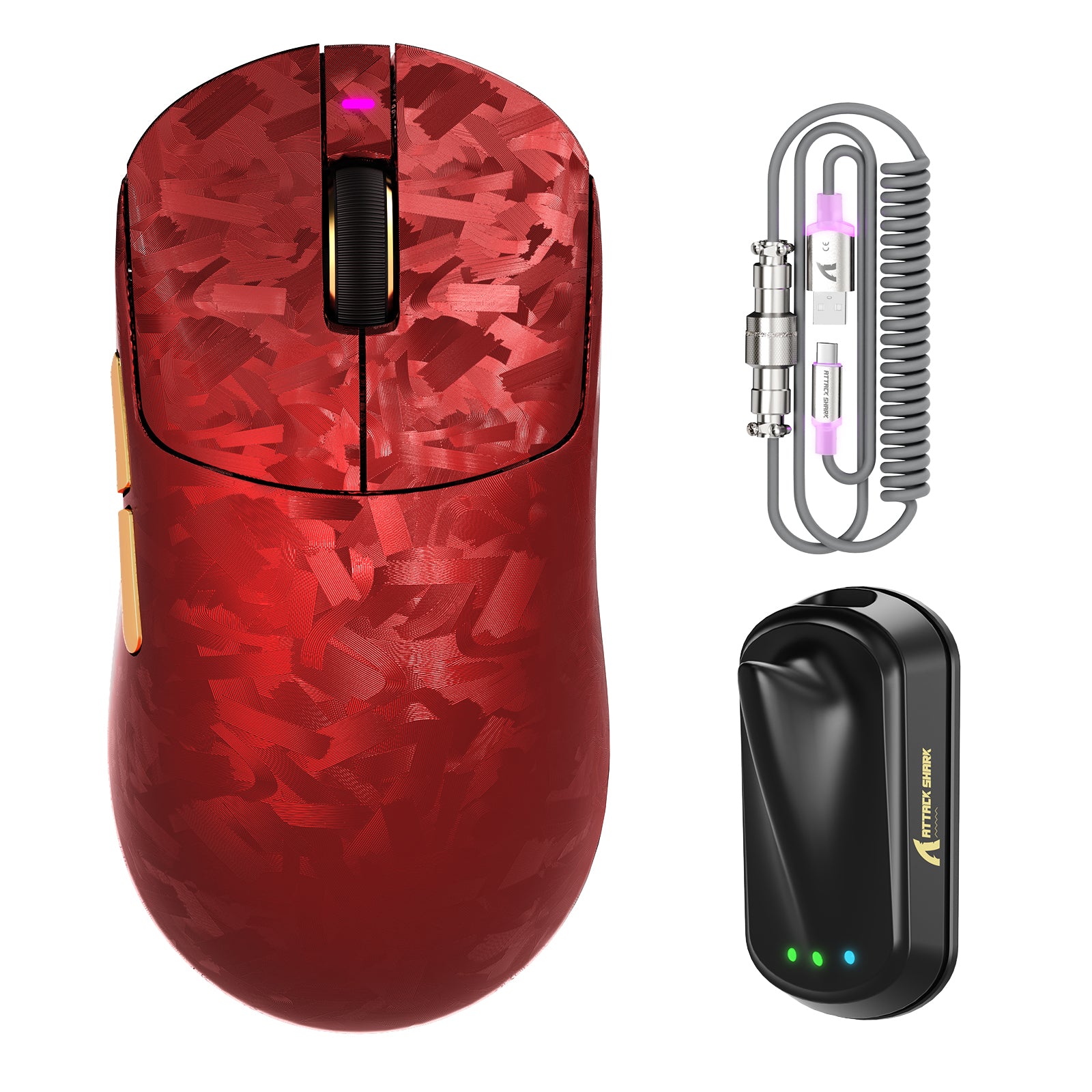 Mysz gamingowa bezprzewodowa ATTACK SHARK RS3 ULTRA Carbon Fiber PAW3955MAX z kablem C06 Ultra LED
