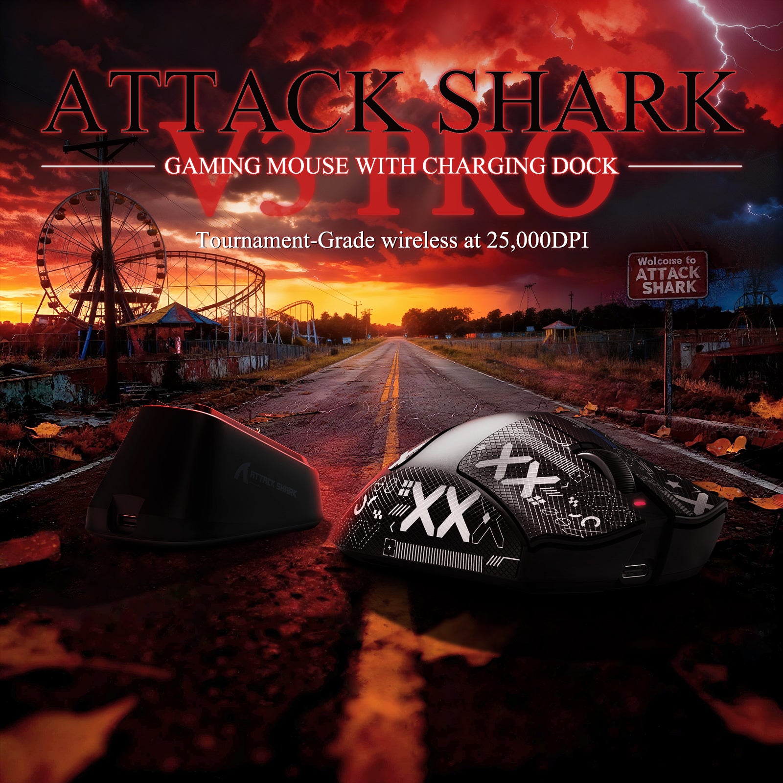 ATTACK SHARK V3PRO Ultra lekka Tri-mode mysz gamingowa z dokiem ładującym