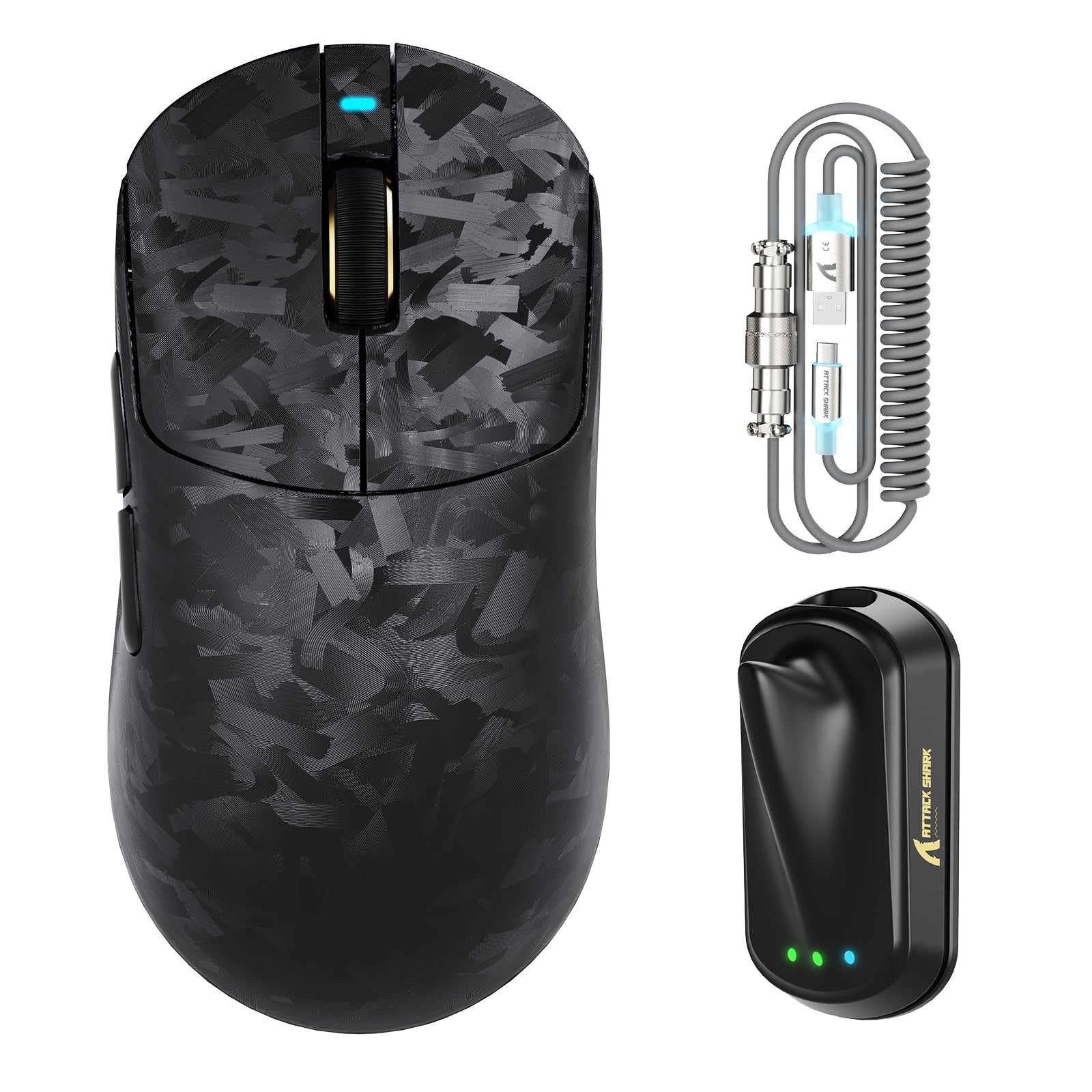 Mysz gamingowa bezprzewodowa ATTACK SHARK RS3 ULTRA Carbon Fiber PAW3955MAX z kablem C06 Ultra LED