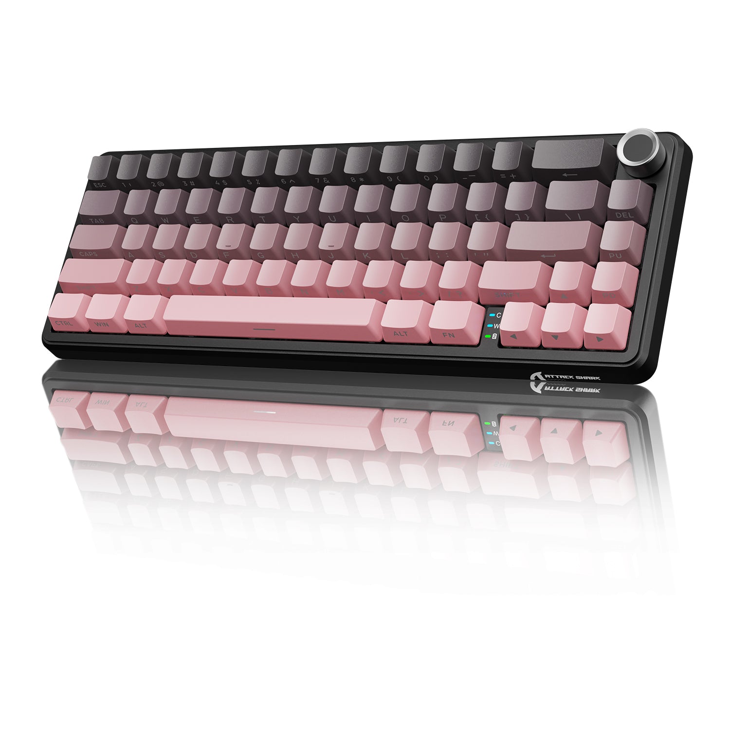 ATTACK SHARK X66 Mechanical Keyboard with Side Printed PBT Keycaps - Pink and Gray Keycaps, Volume Knob, Compact Design