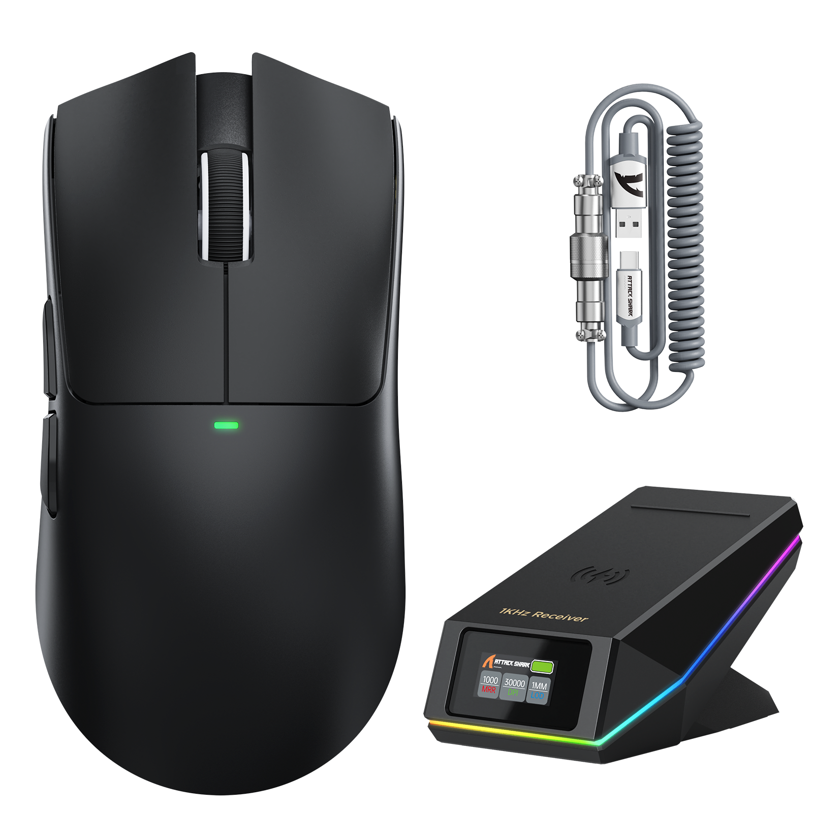 Bezprzewodowa mysz gamingowa ATTACK SHARK X11 PRO V2 z wyświetlaczem TFT, stacją ładującą i zwiniętym kablem C06