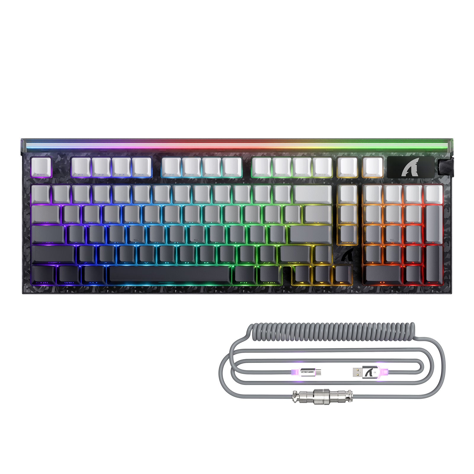 Klawiatura przewodowa ATTACK SHARK R98 HE z włókna węglowego, szybkim spustem, magnetycznym przełącznikiem oraz kablem Ultra RGB C01 w oplocie spiralnym