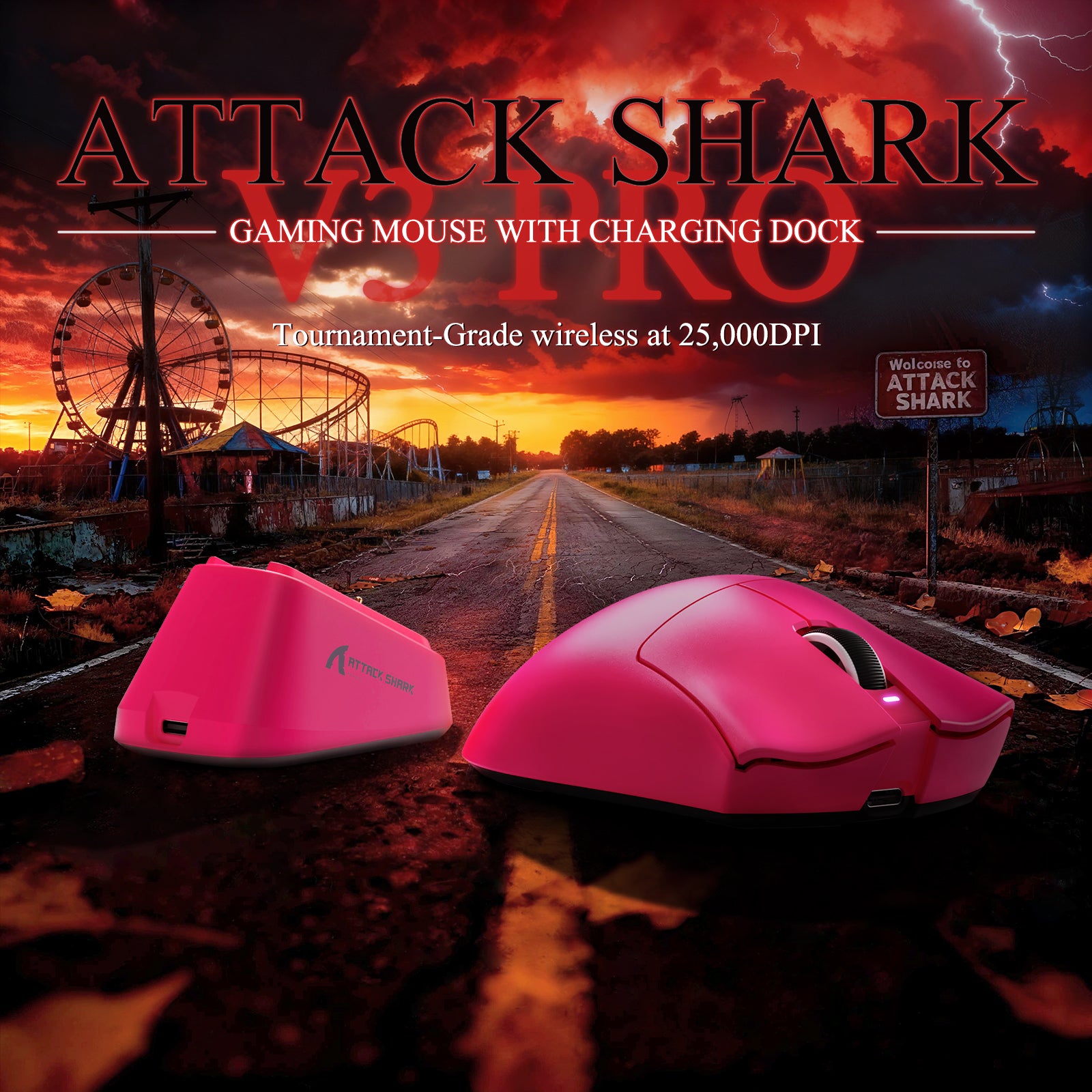 ATTACK SHARK V3PRO Ultra lekka Tri-mode mysz gamingowa z dokiem ładującym