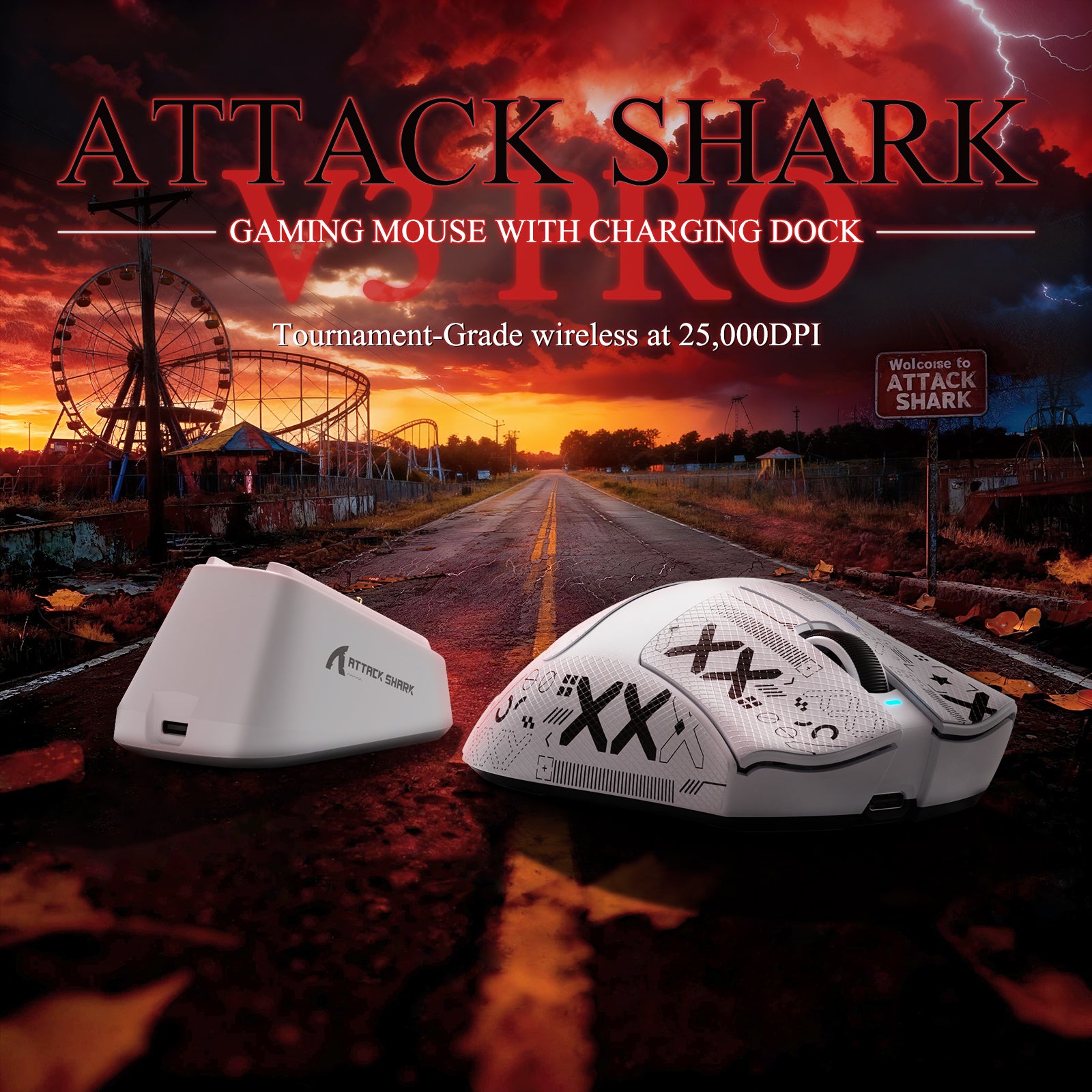ATTACK SHARK V3PRO Ultra lekka Tri-mode mysz gamingowa z dokiem ładującym