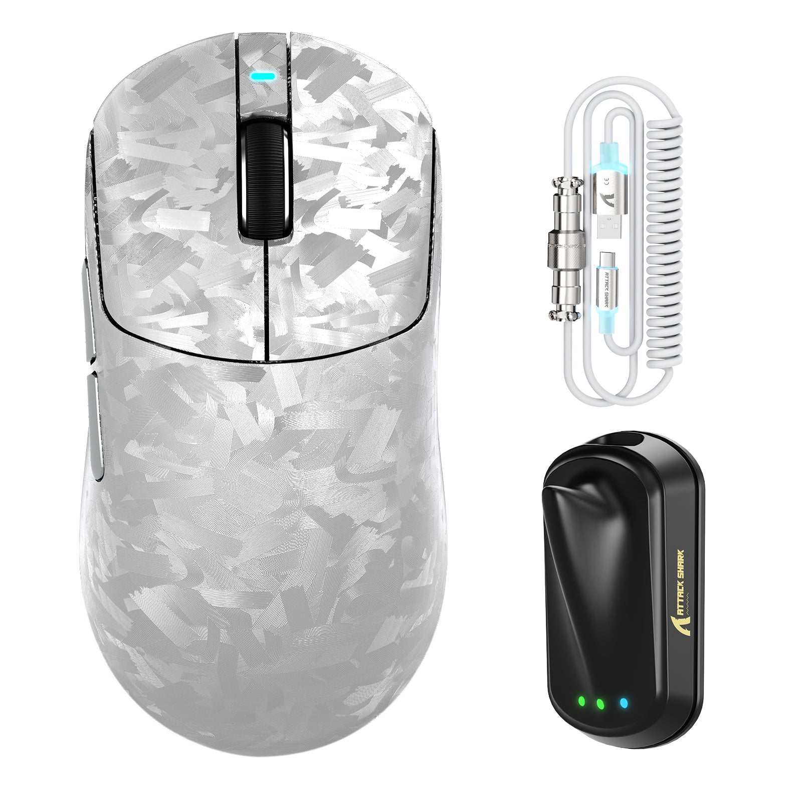 Mysz gamingowa bezprzewodowa ATTACK SHARK RS3 ULTRA Carbon Fiber PAW3955MAX z kablem C06 Ultra LED
