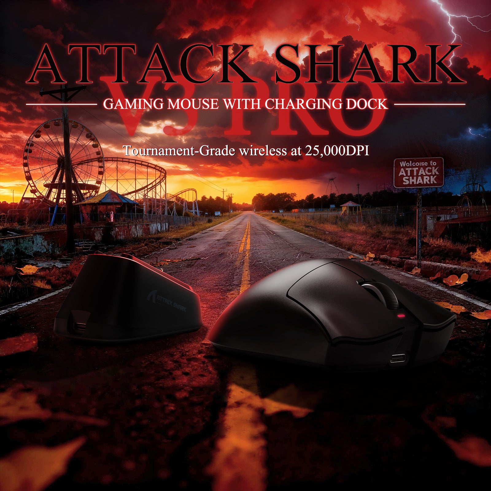 ATTACK SHARK V3PRO Ultra lekka Tri-mode mysz gamingowa z dokiem ładującym