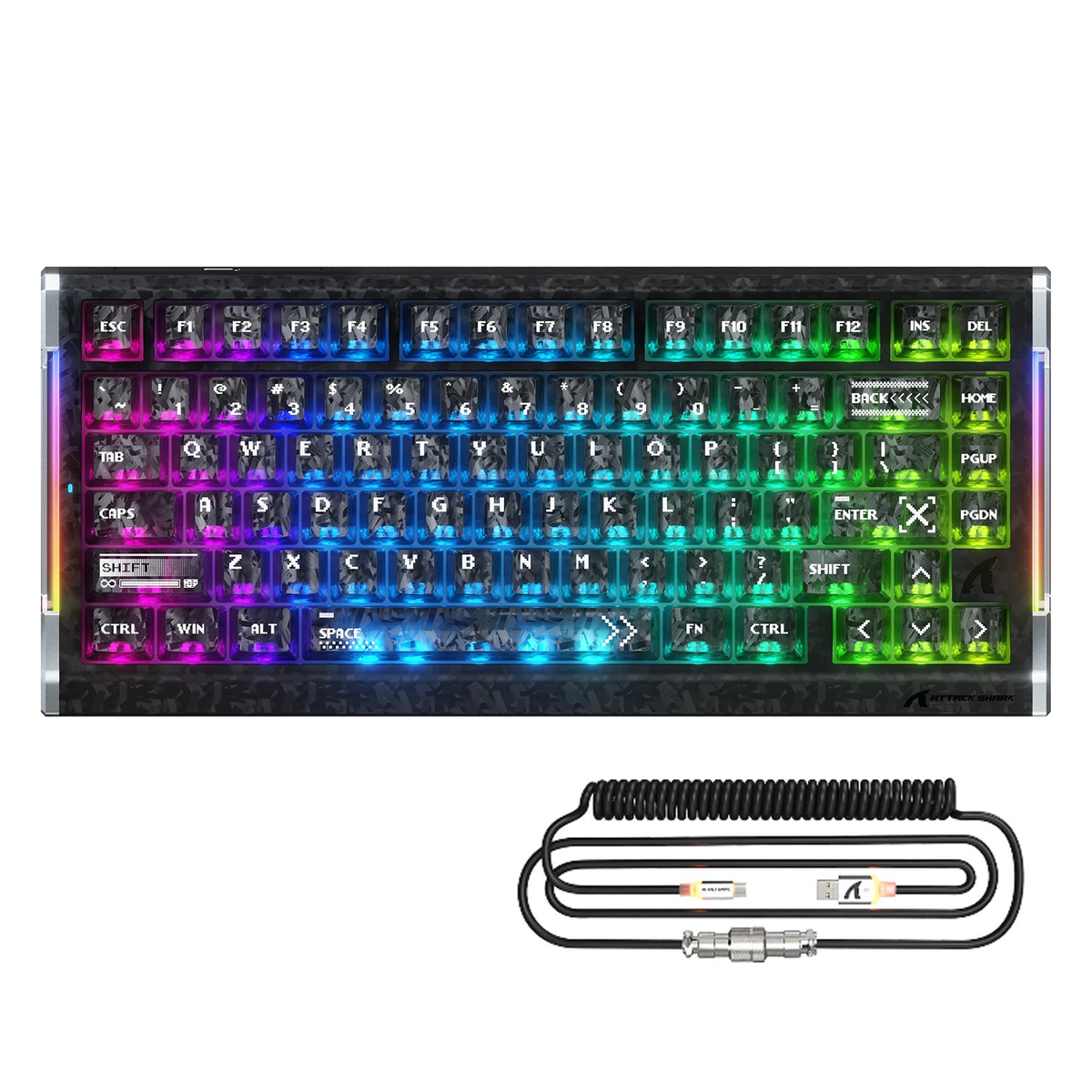 ATTACK SHARK R86 HE Carbon Fiber Przewodowa klawiatura gamingowa z magnetycznymi przełącznikami i szybkim wyzwalaniem, z kablem spiralnym C01 ULTRA RGB