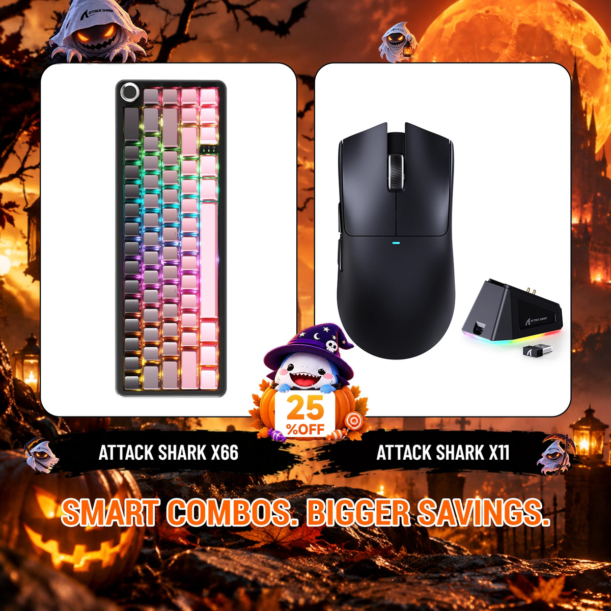 ATTACK SHARK X66 Bezprzewodowa mechaniczna klawiatura + zestaw bezprzewodowej myszy do gier X11