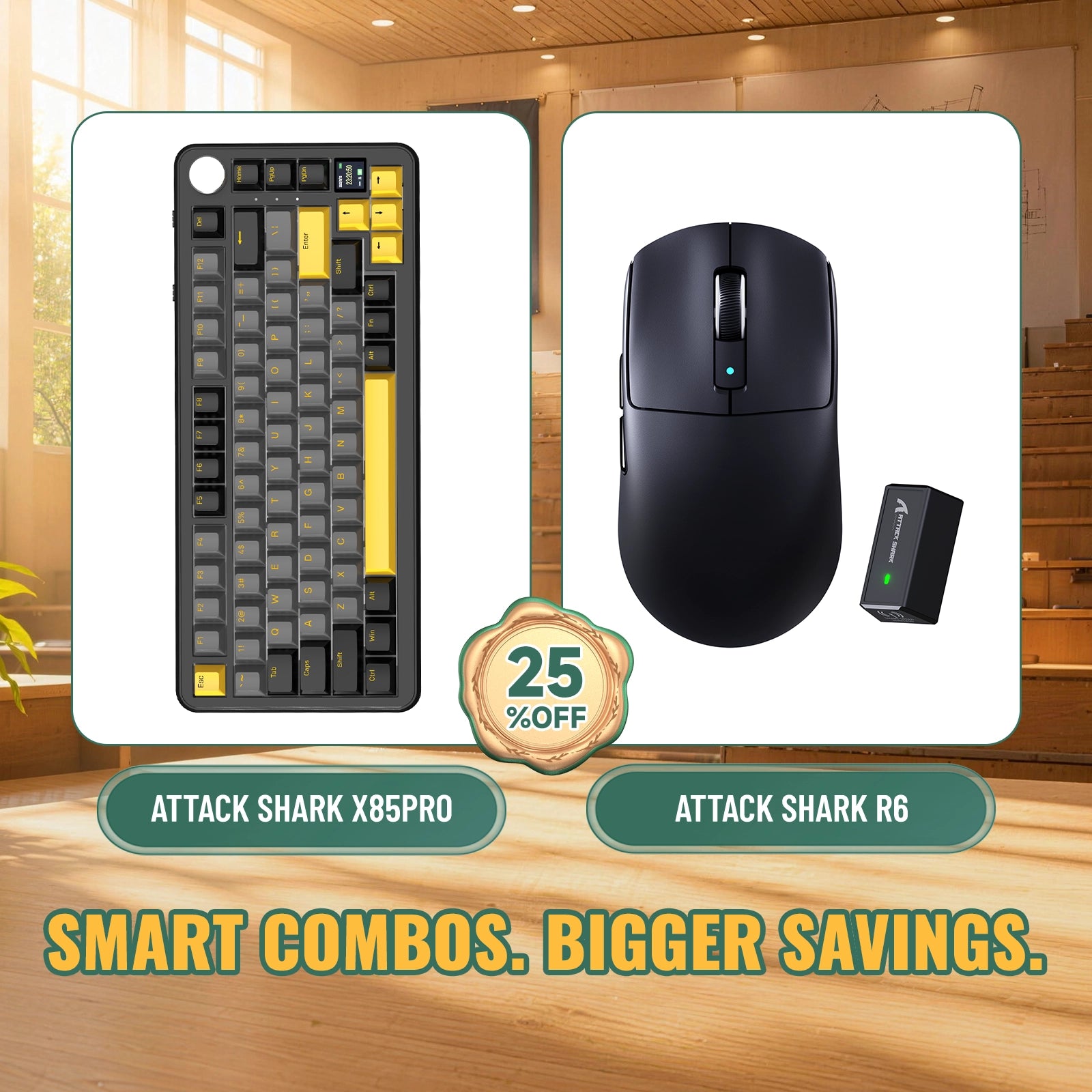 Zestaw ATTACK SHARK X85 PRO Tri-mode Gasket – klawiatura mechaniczna + bezprzewodowa mysz gamingowa R6
